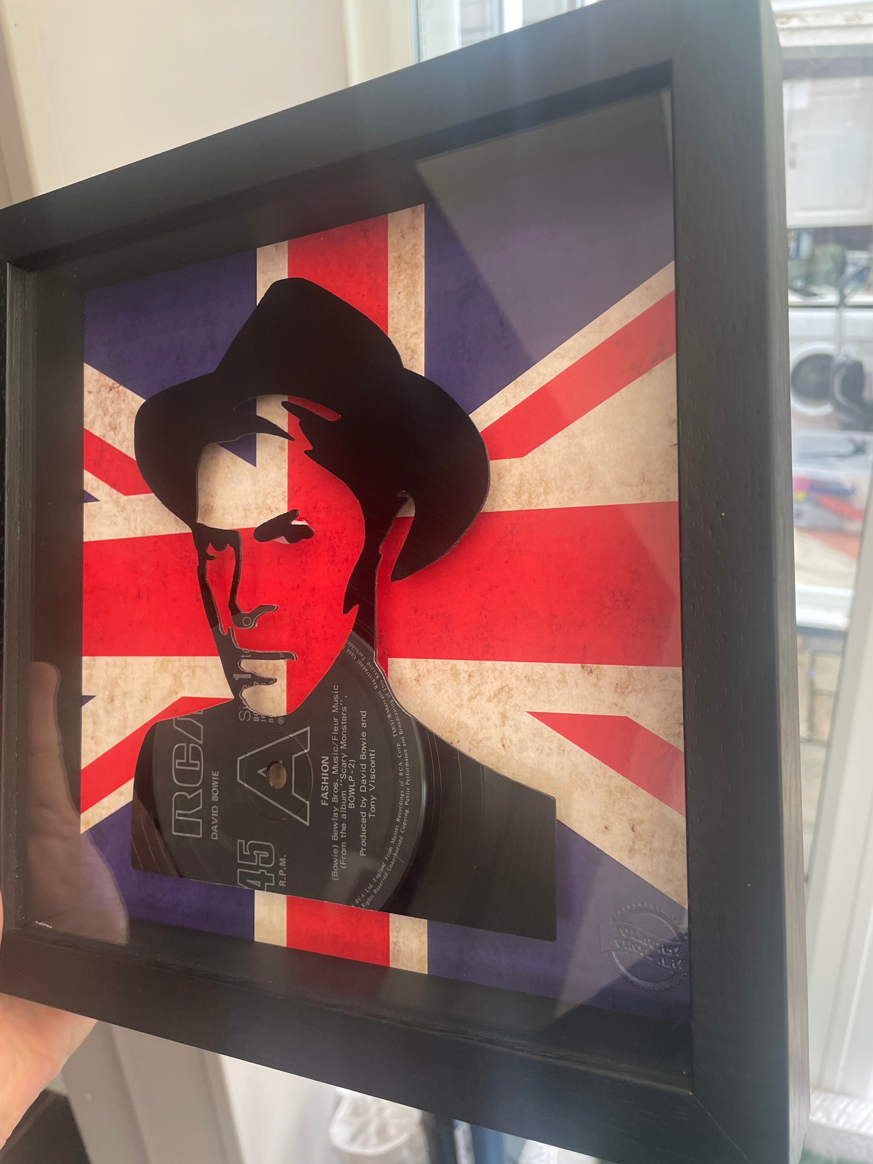 David Bowie - Fashion with Union Jack Background - Original Vinyl Record Art 1980