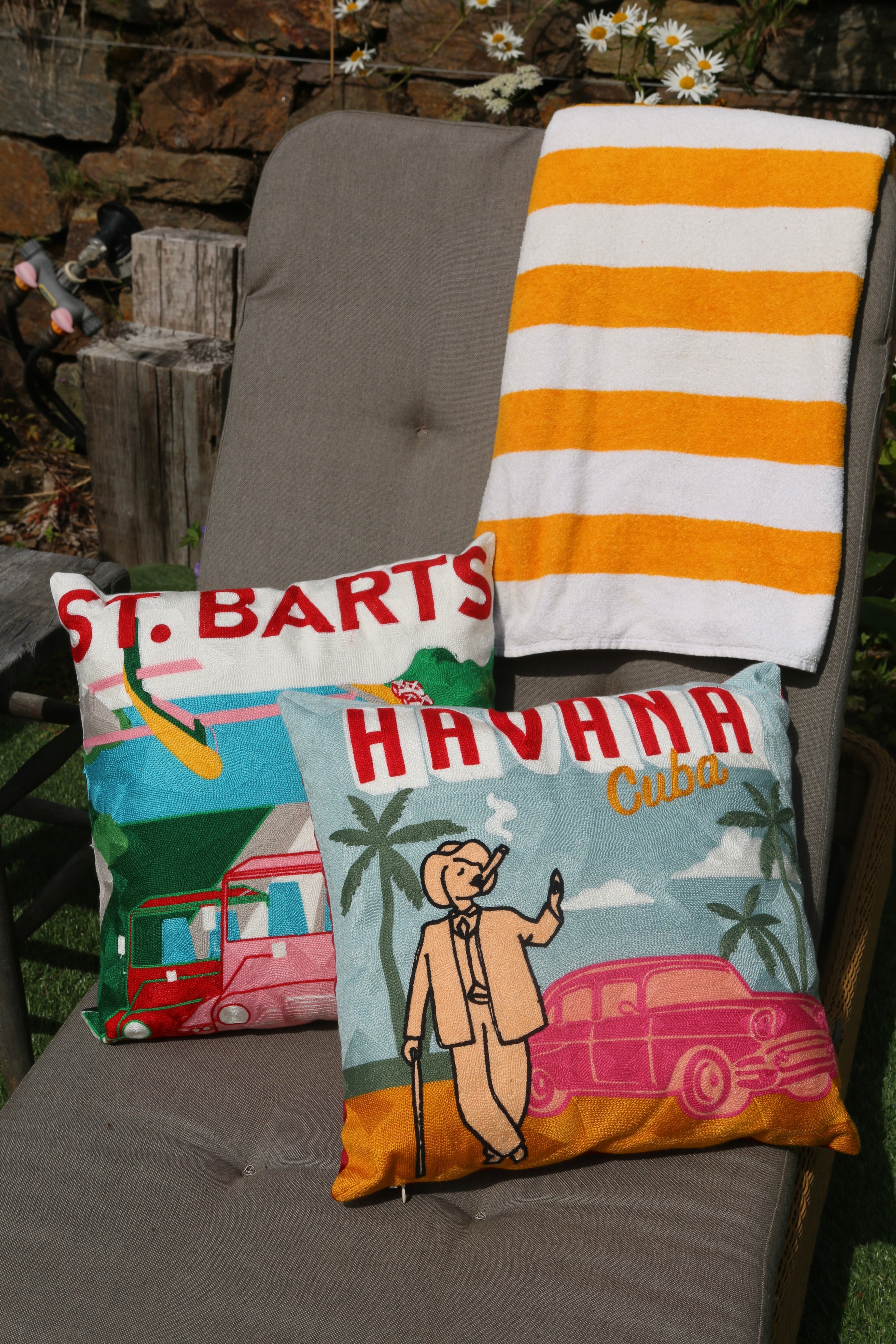 St. Barts Needlepoint Pillow – Tropical Island Design