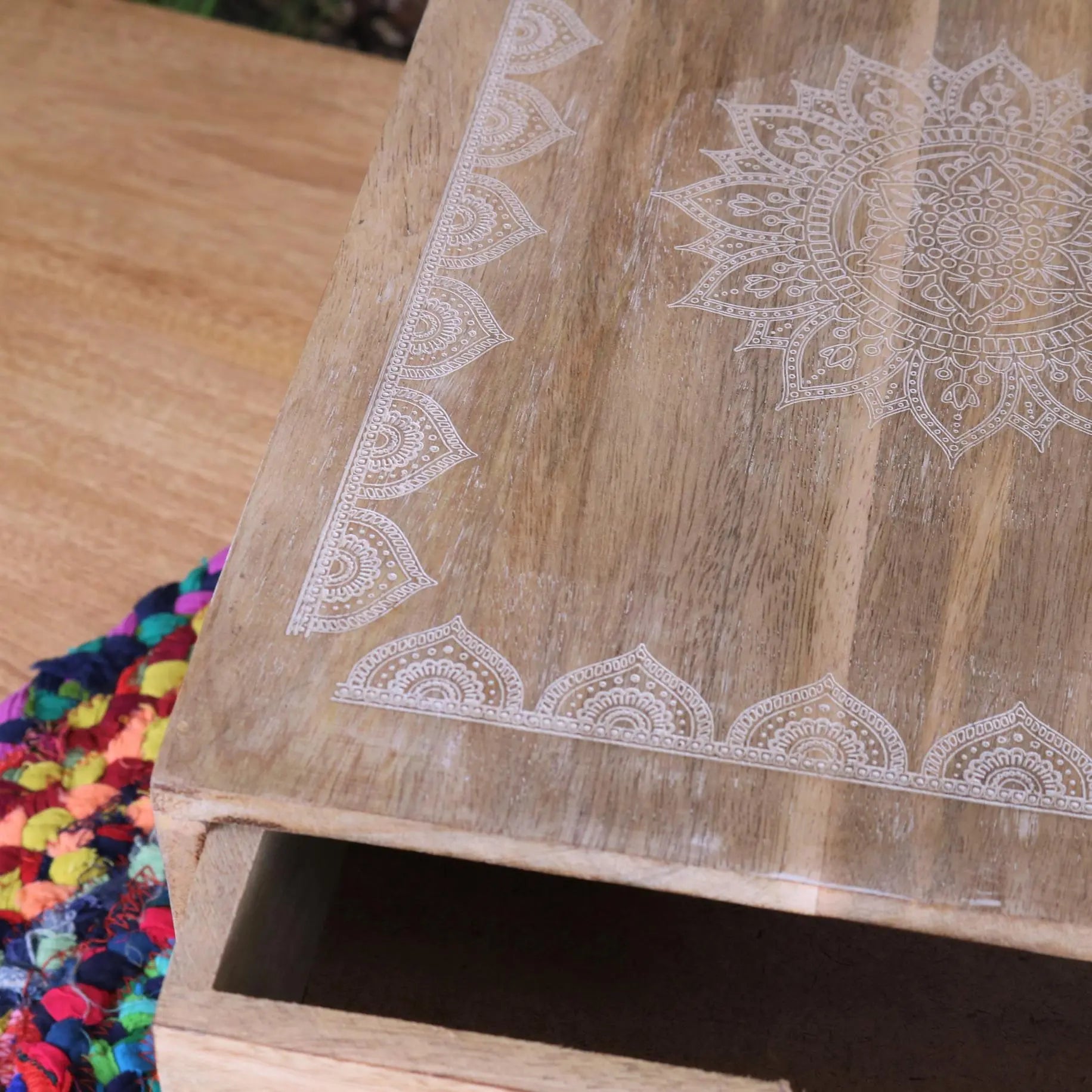 Hijla A4 Wooden Box Filing 2 Drawers Mandala Design
