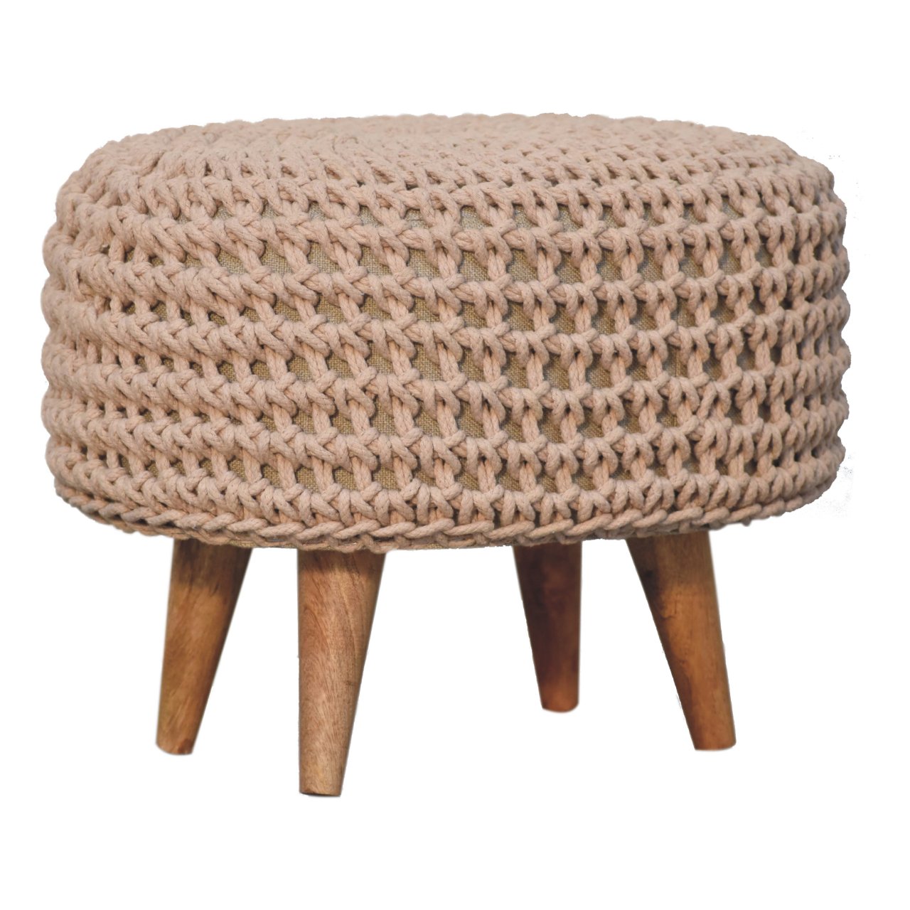 Artisan Furniture Solid Mango Wood Keeva Beige Oblong Footstool