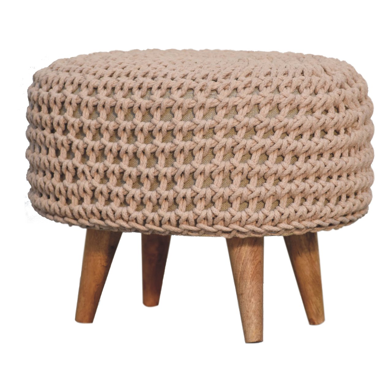 Artisan Furniture Solid Mango Wood Keeva Beige Oblong Footstool