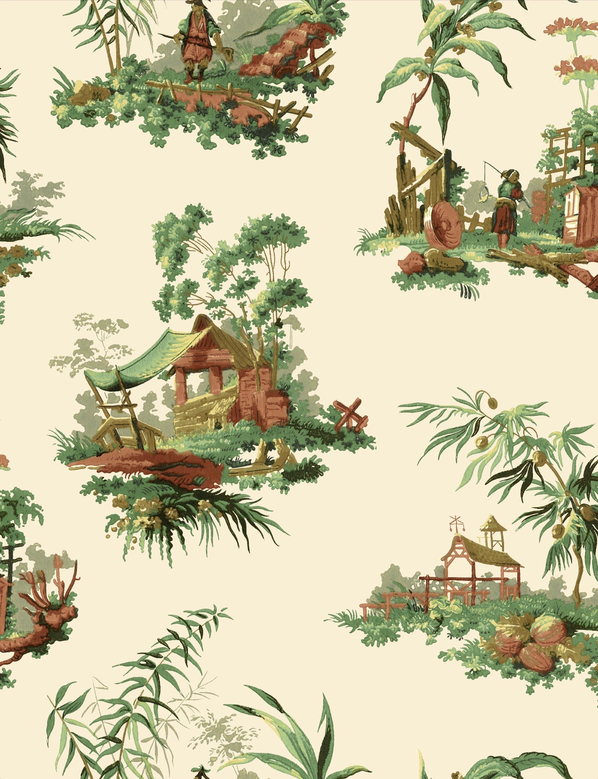 Vintage Oriental Wallpaper - Bright green