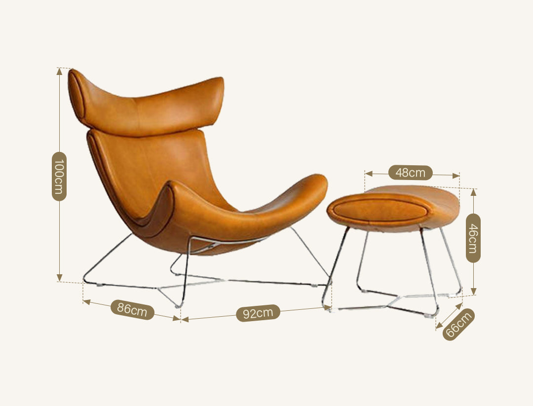 Imola Chair And Ottoman, Star Legs & Black Leather