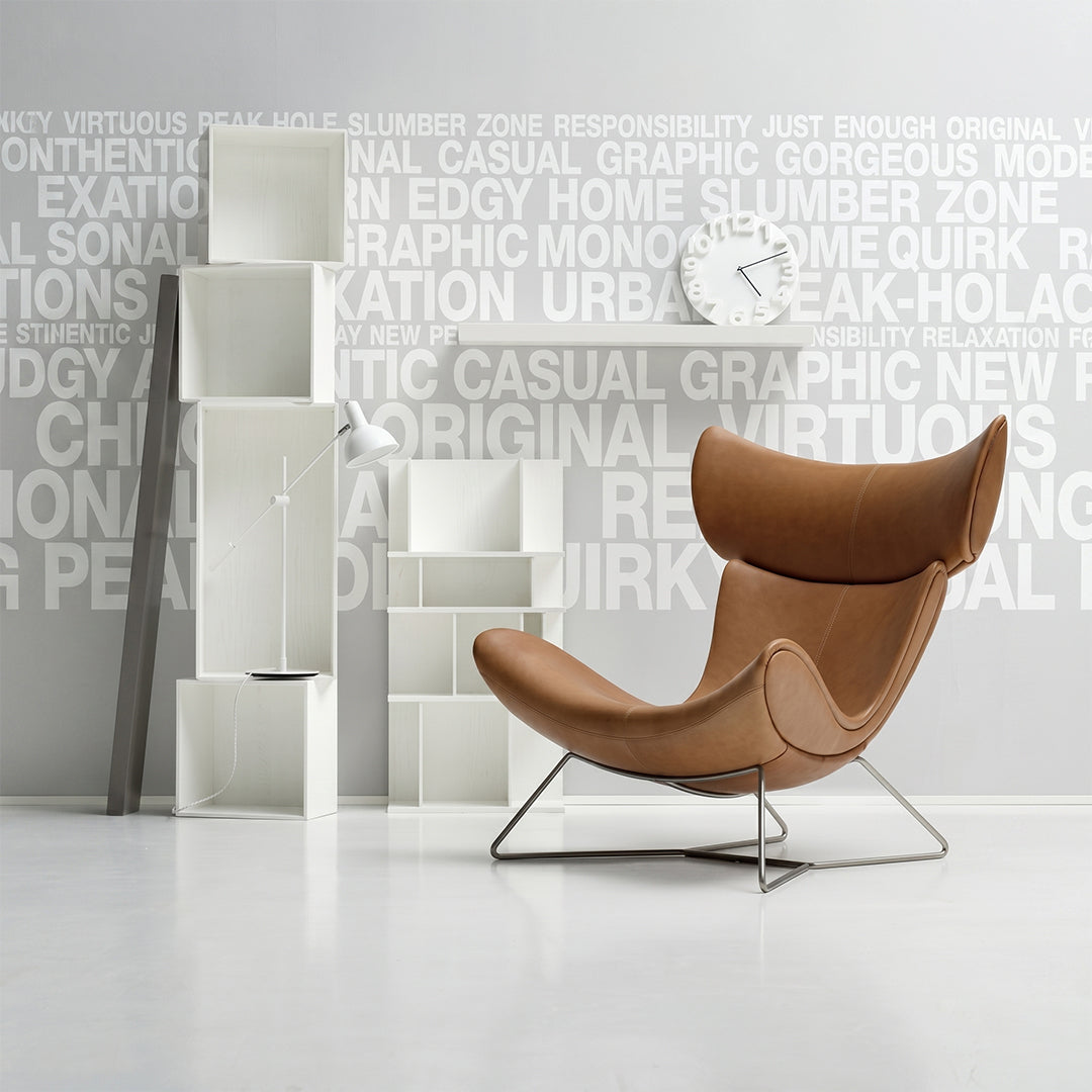 Imola Chair And Ottoman, Star Legs & Black Leather