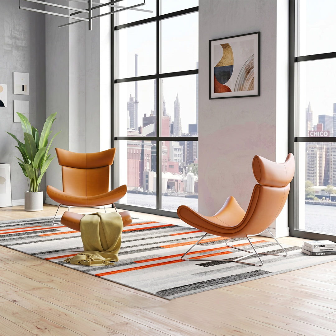 Imola Chair And Ottoman, Star Legs & Black Leather