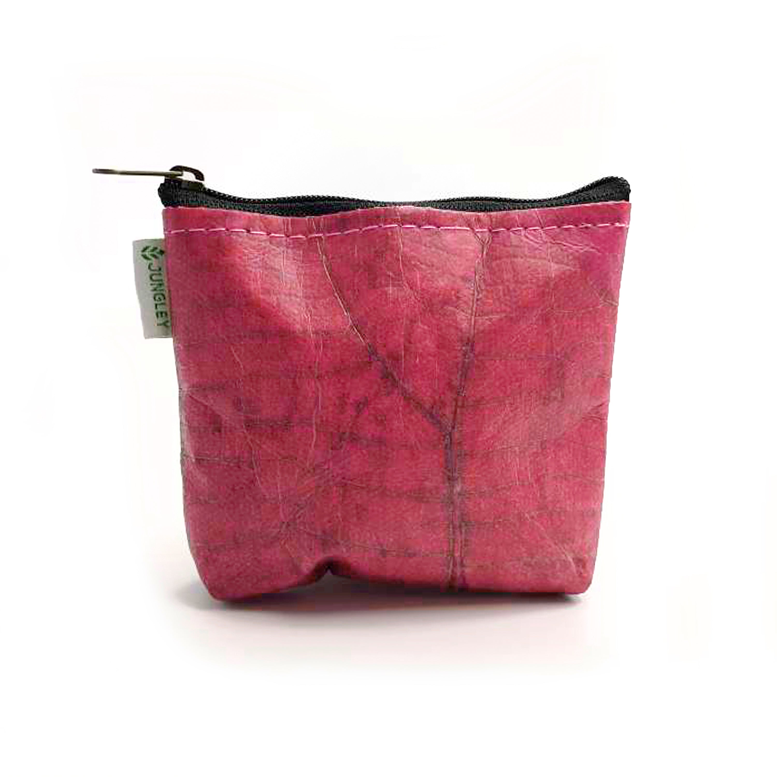 Vegan Teak Leaf Leather Straight Edge Coin Bag