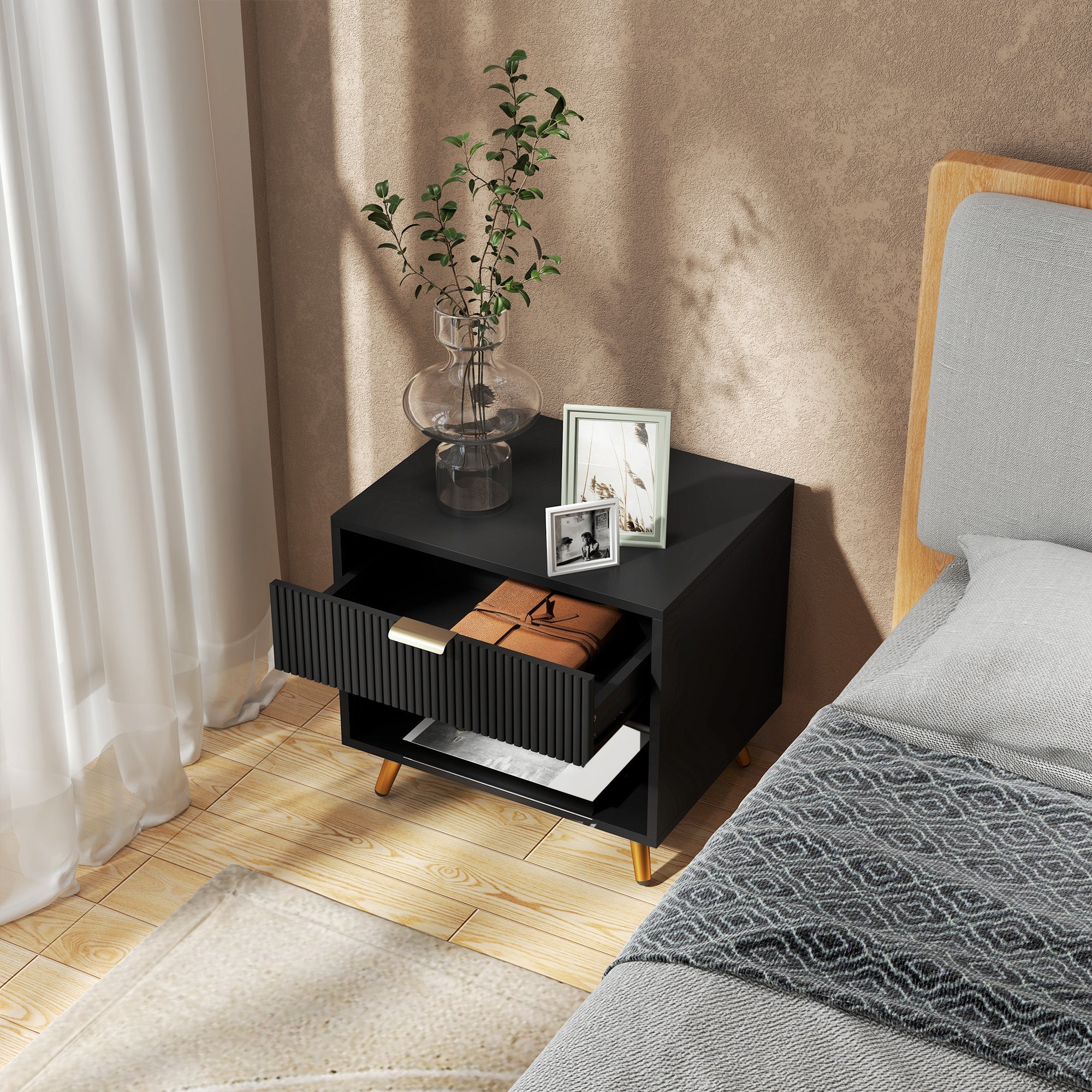 HOMCOM Small Table With Drawer, Open Compartment and Handle