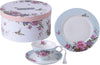 Coffee Tea Cup and Saucer 7.5" Dessert Plate Set 3 Shabby Chic Vintage Porcelain Bird Butterfly Floral Gift Box (Blue)