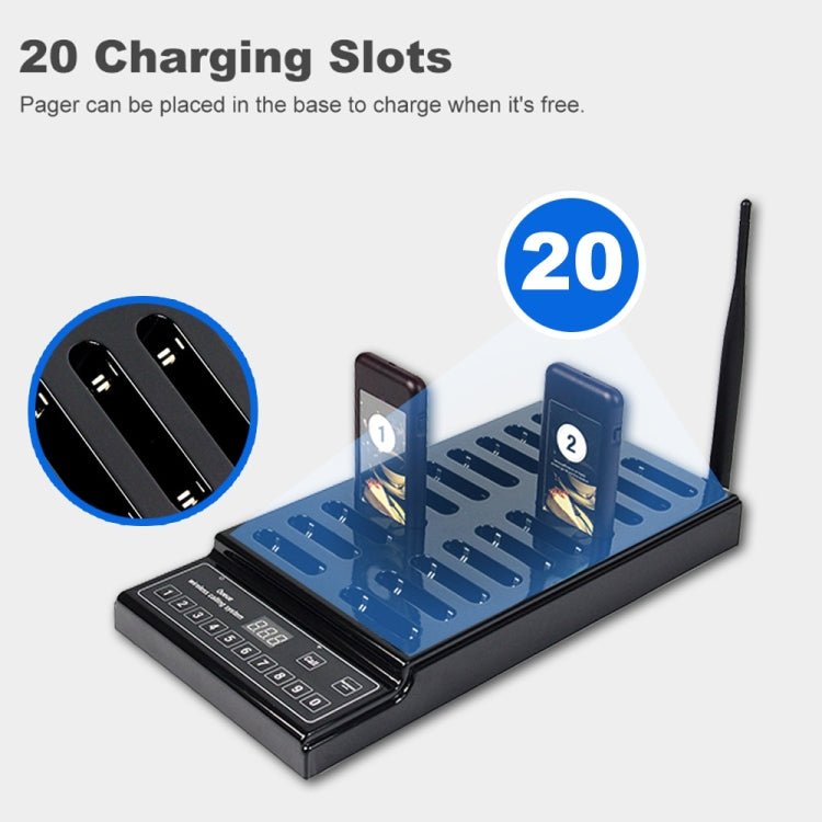 QC100 999 Channel Restaurant Wireless Paging Queuing Calling System with 20 Call Coaster Pagers, EU Plug