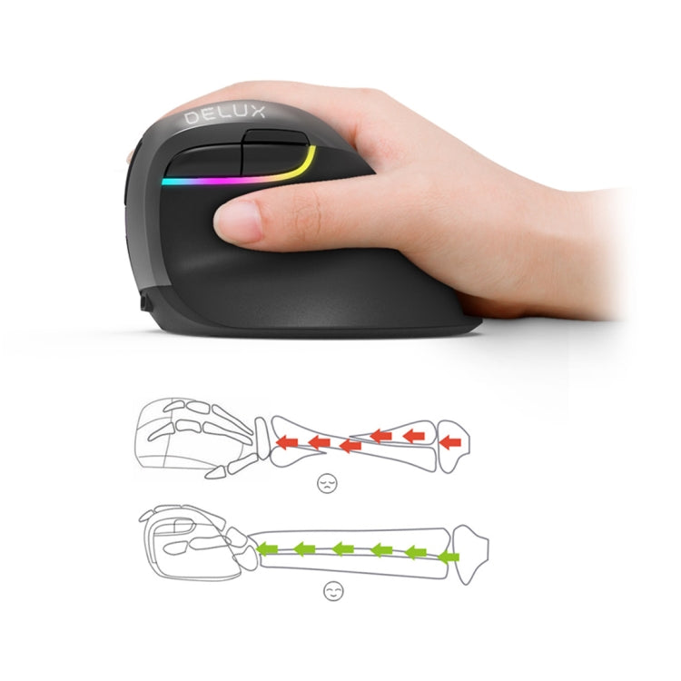 DELUX M618 Mini 2.4G Wireless 2400DPI USB Rechargeable Ergonomic Vertical Mouse, M618 Grey