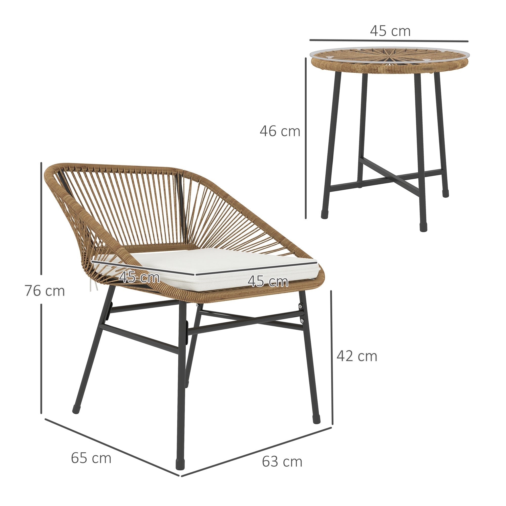 Outsunny Rattan Bistro Set, Small Balcony Furniture with Cushion, Light Grey