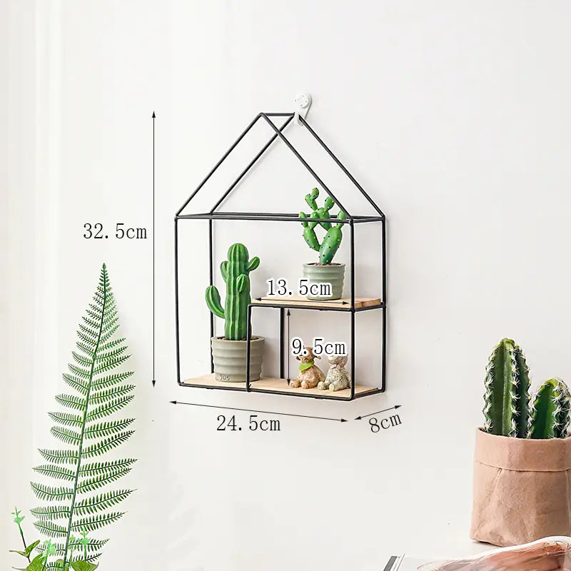 Nordic Iron Wall Shelf – Modern Metal & Wood Storage Rack for Home