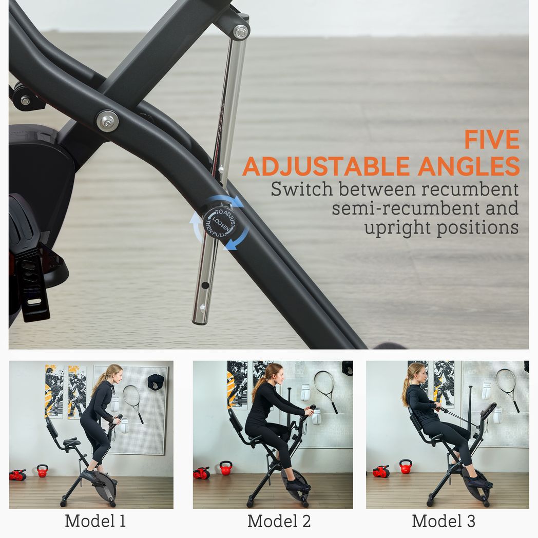 SPORTNOW Folding Exercise Bike with Arm Bands and Hand Pulse Sensor