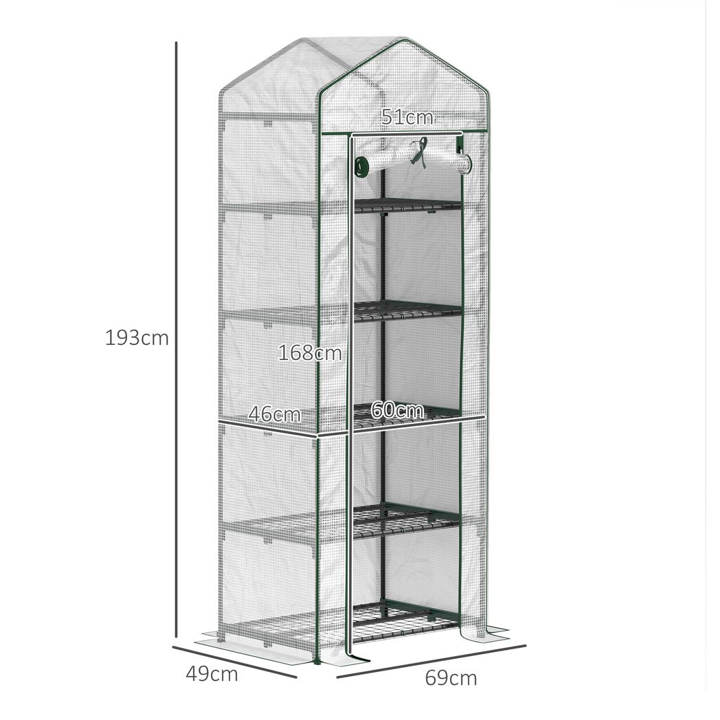 Outsunny 5 Tier Mini Greenhouse Grow House w/ Roll Up Door