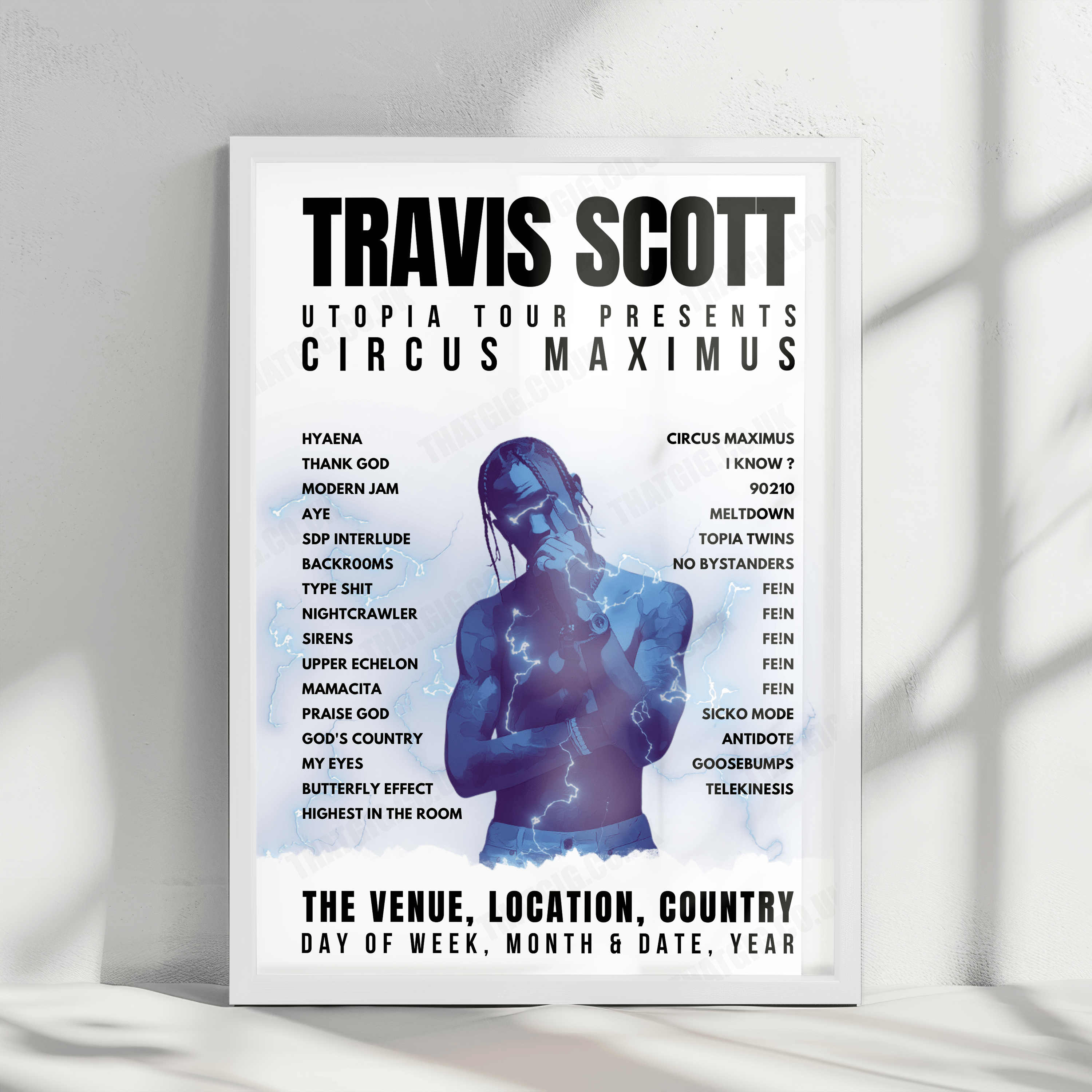 Travis Scott Setlist Poster - Explanada del Estadio Azteca, Mexico City - September 21st, 2024