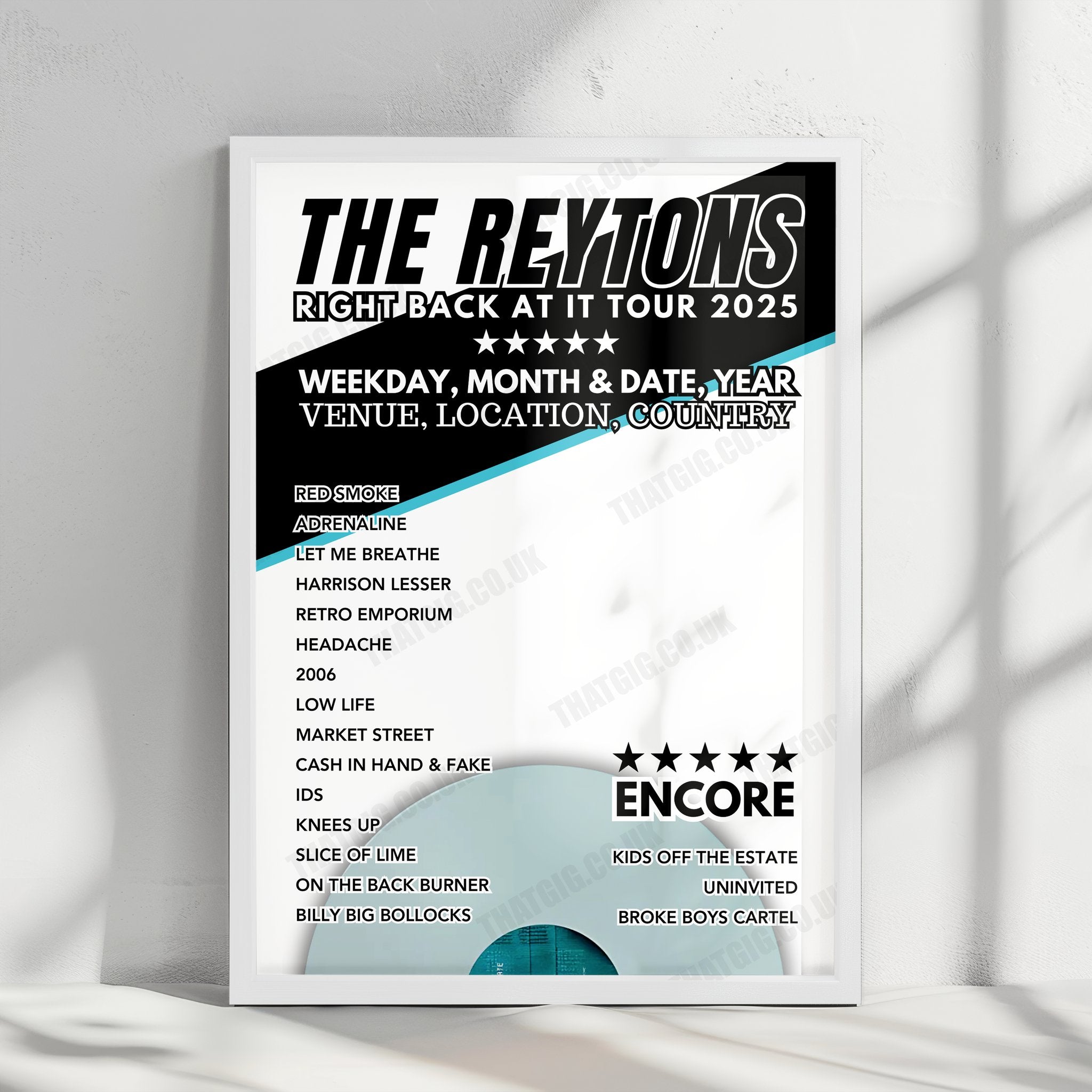 The Reytons Setlist Poster - O2 Academy, Birmingham, England - February 15th, 2025