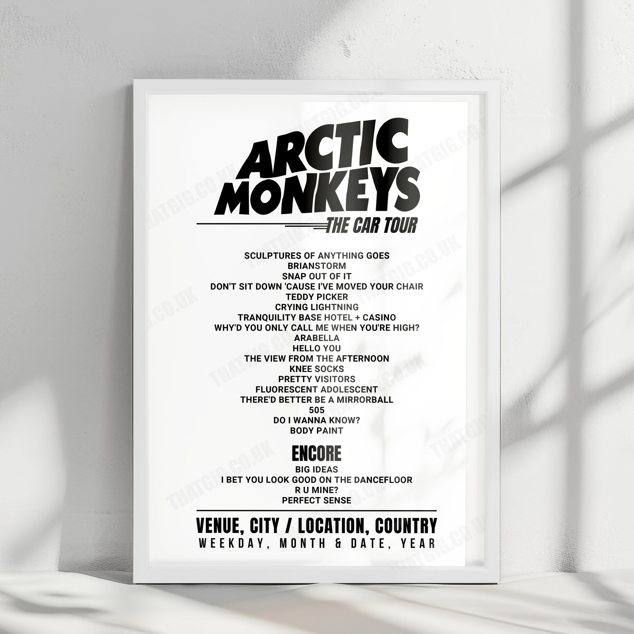Arctic Monkeys Setlist Poster - Pine Knob Music Theatre, Clarkston - August 29th, 2023