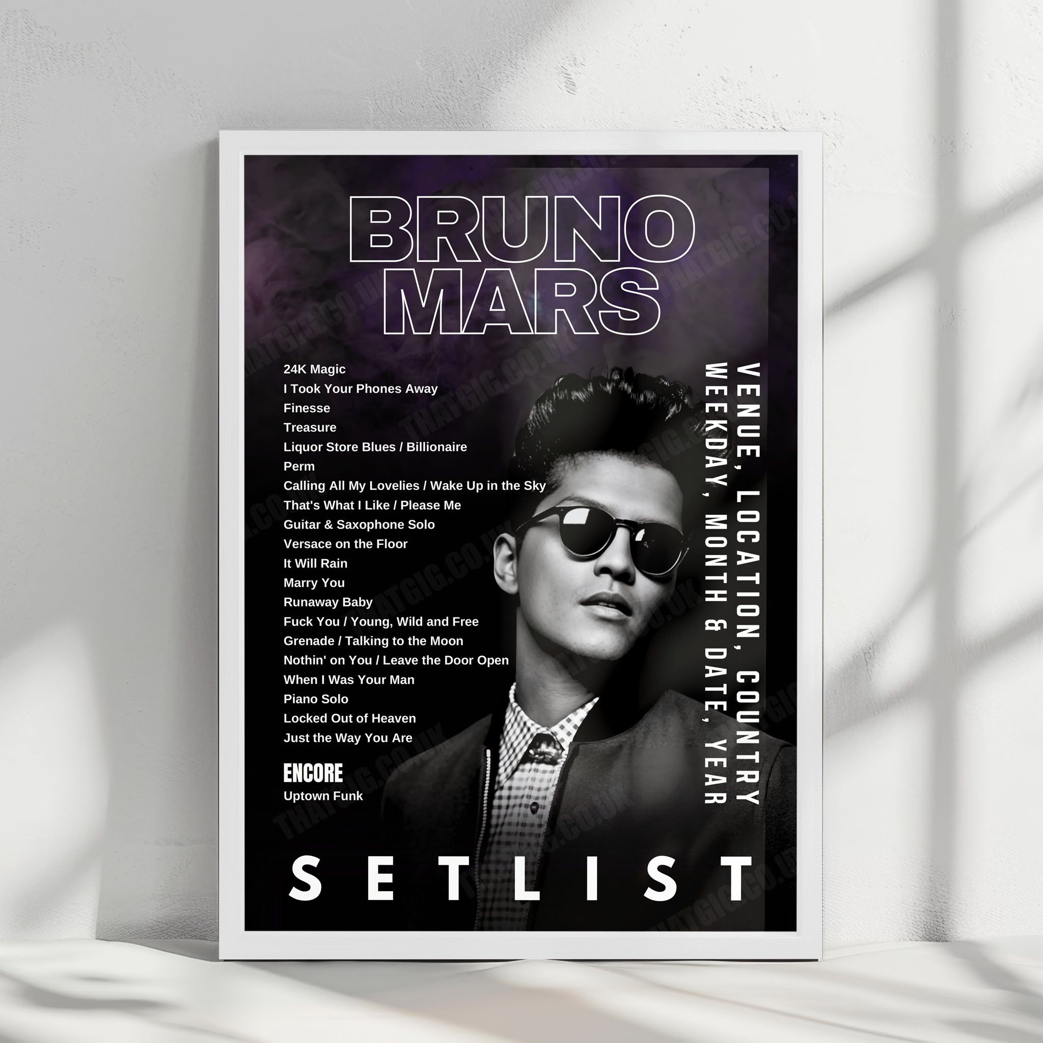 Bruno Mars Setlist Poster - Dolby Live at Park MGM, Las Vegas - December 30th, 2022