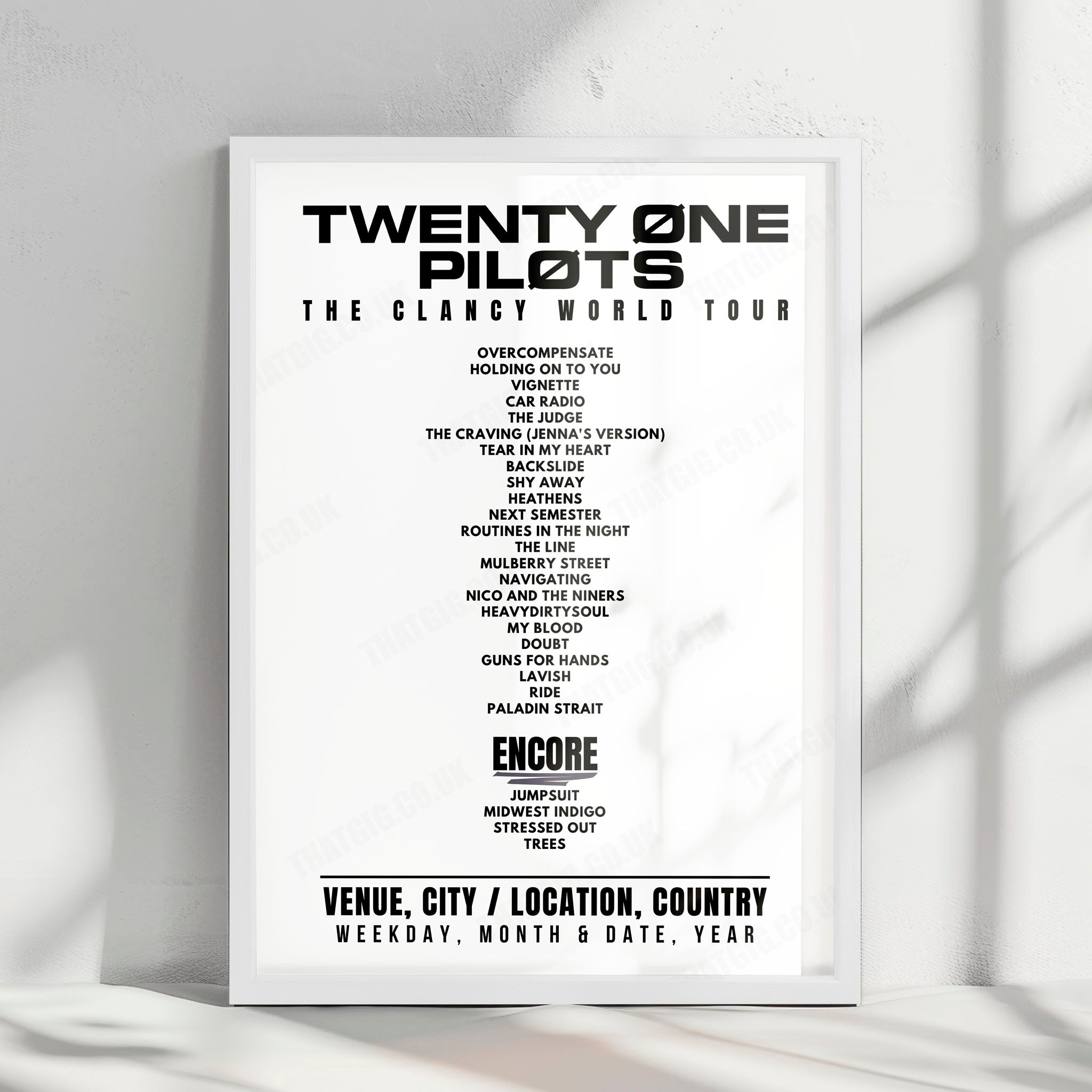 twenty one pilots Setlist Poster - Qudos Bank Arena, Sydney - November 24th, 2024