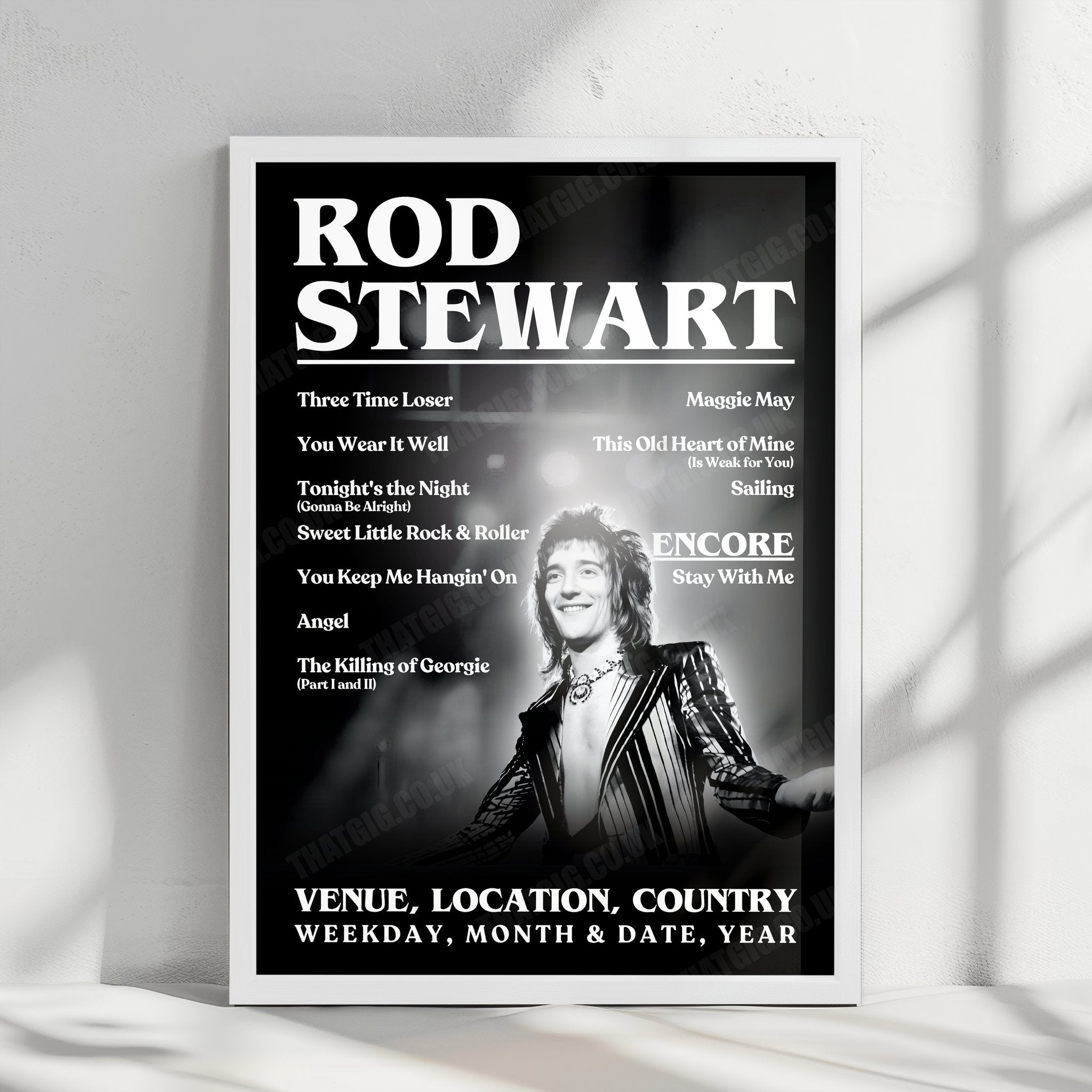 Rod Stewart Setlist Poster - Kings Hall at Belle Vue, Manchester, England - November 28th, 1976