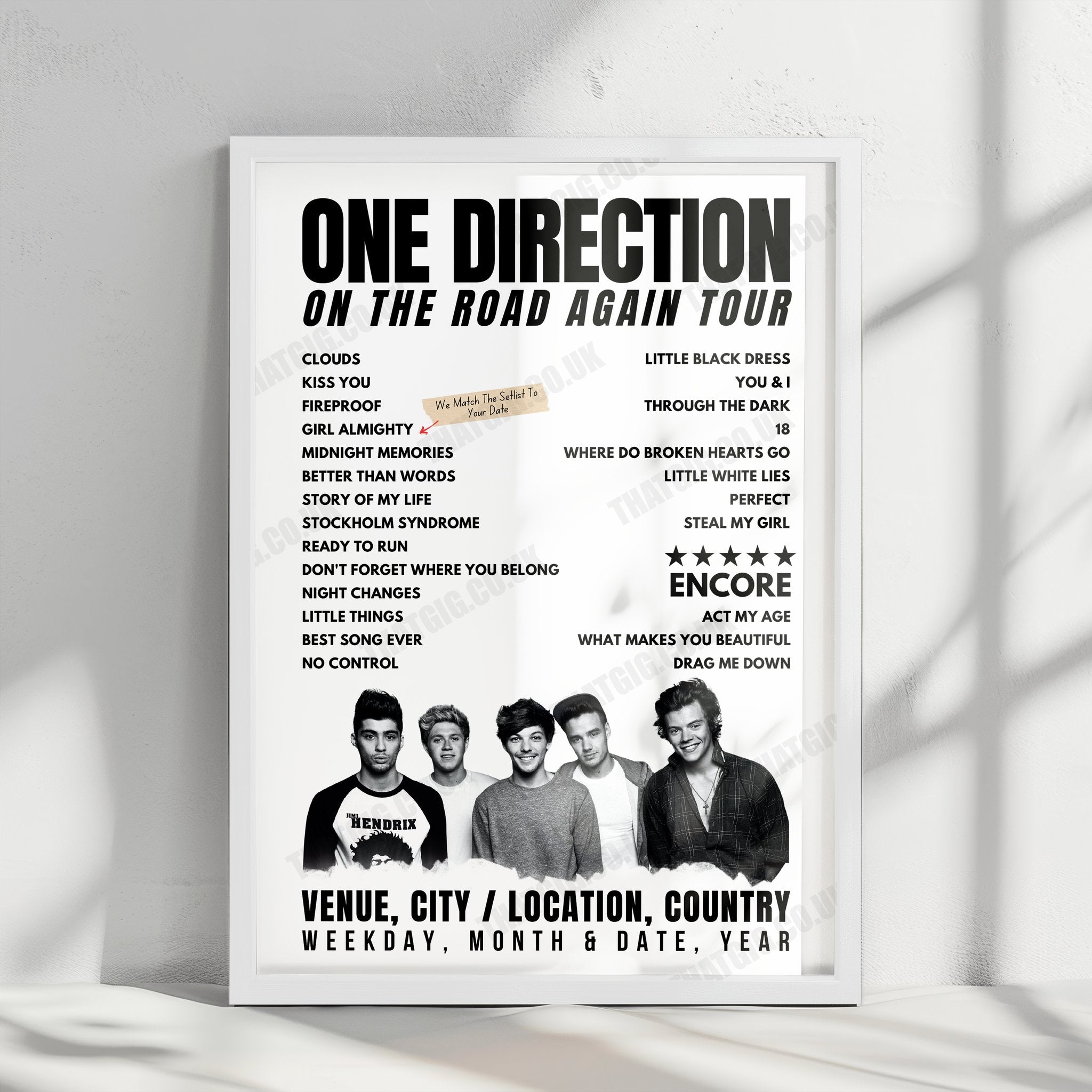 One Direction Setlist Poster - The SSE Arena Belfast, Belfast, Northern Ireland - October 21st, 2015