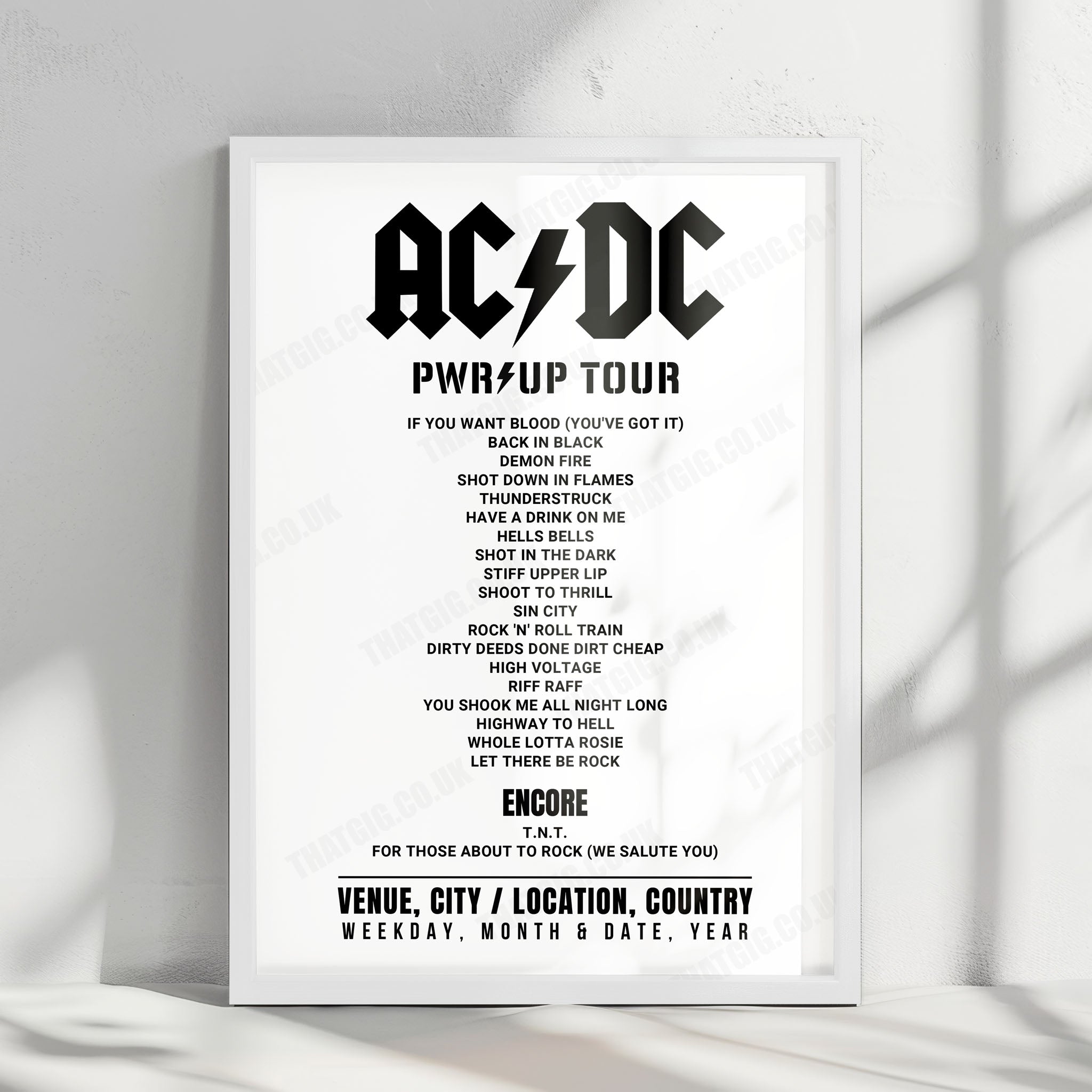 AC/DC Setlist Poster - Raymond James Stadium, Tampa - May 16th, 2025