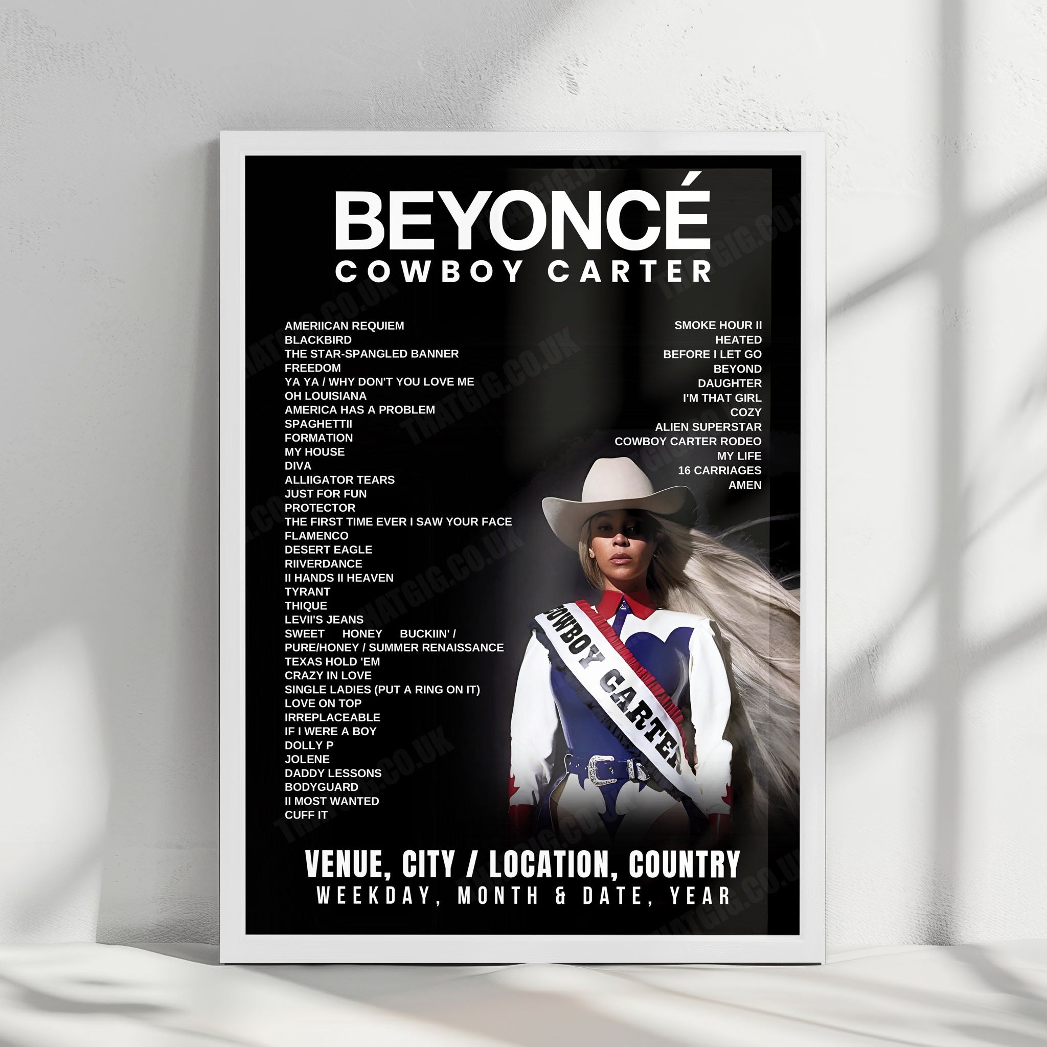 Beyoncé Setlist Poster - Tottenham Hotspur Stadium, London - June 12th, 2025