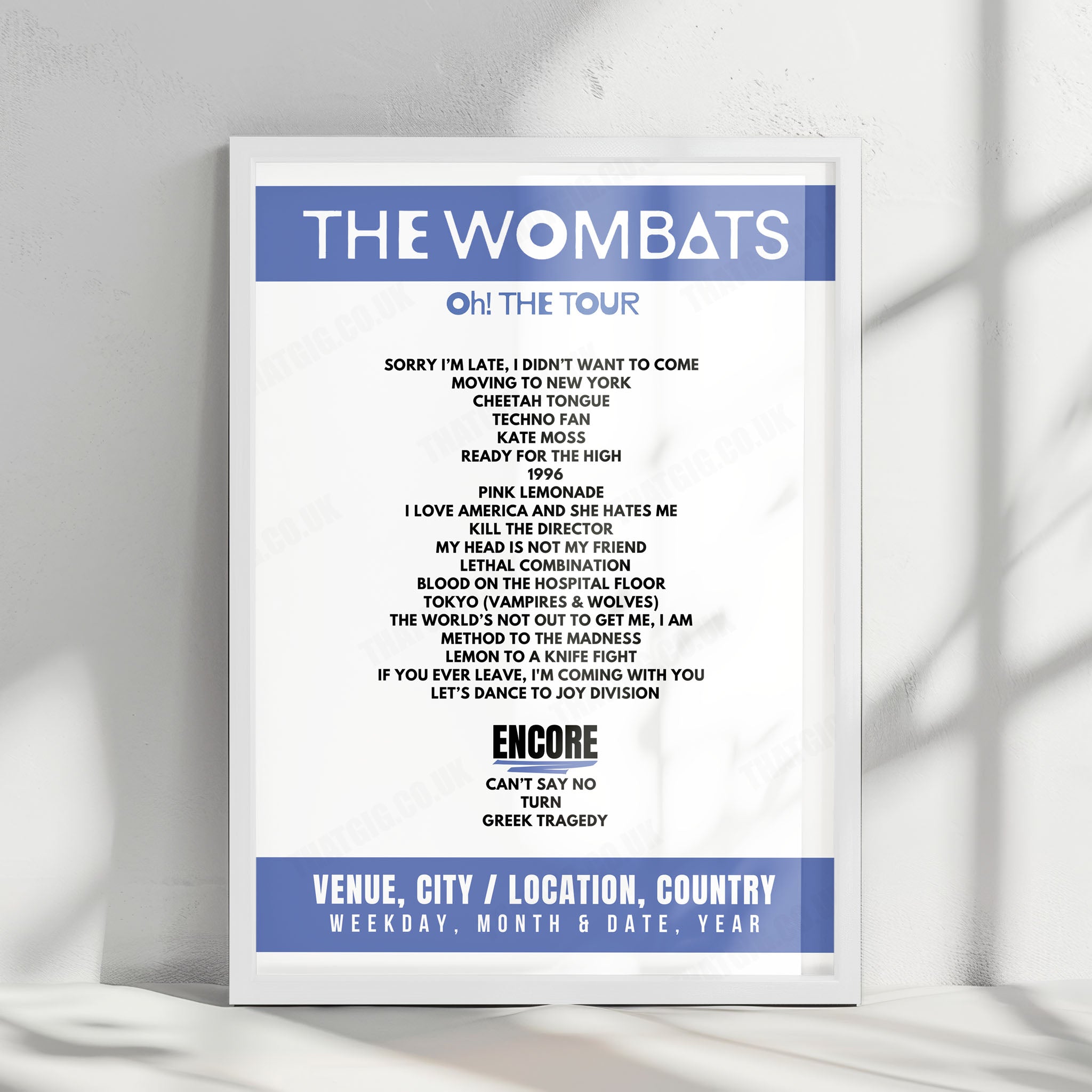 The Wombats Setlist Poster - The O2 Arena, London - March 19th, 2025