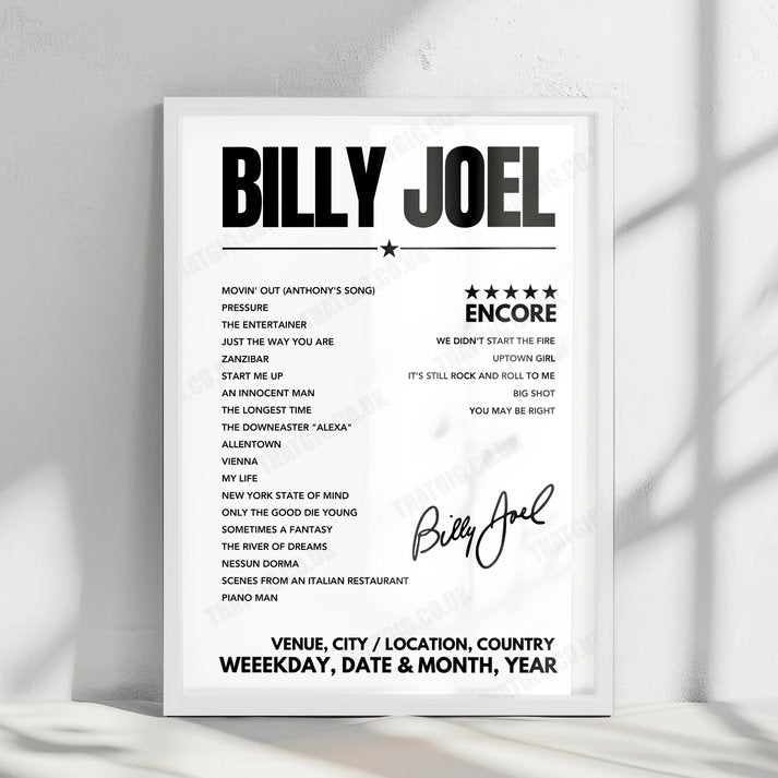Billy Joel Setlist Poster - Madison Square Garden - January 11th, 2024