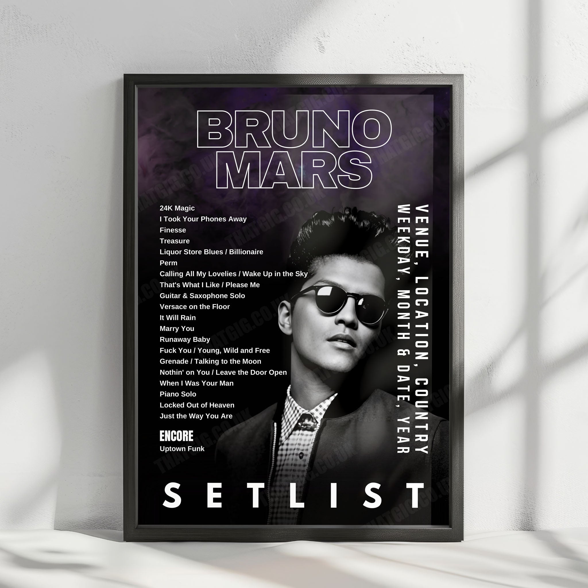 Bruno Mars Setlist Poster - The Pinky Ring, Las Vegas - February 10th, 2024