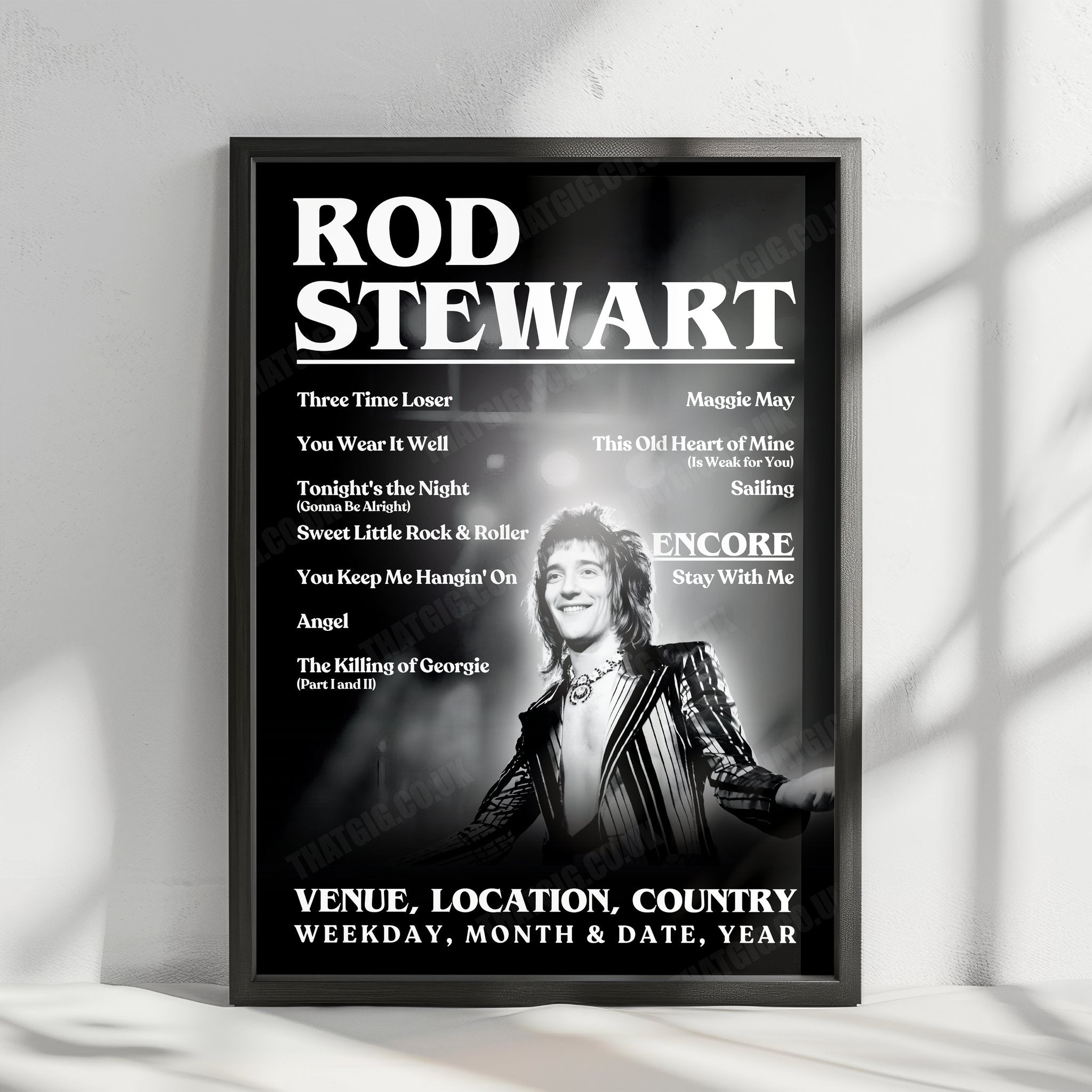 Rod Stewart Setlist Poster - Apollo Theatre, Glasgow, Scotland - January 2nd, 1977