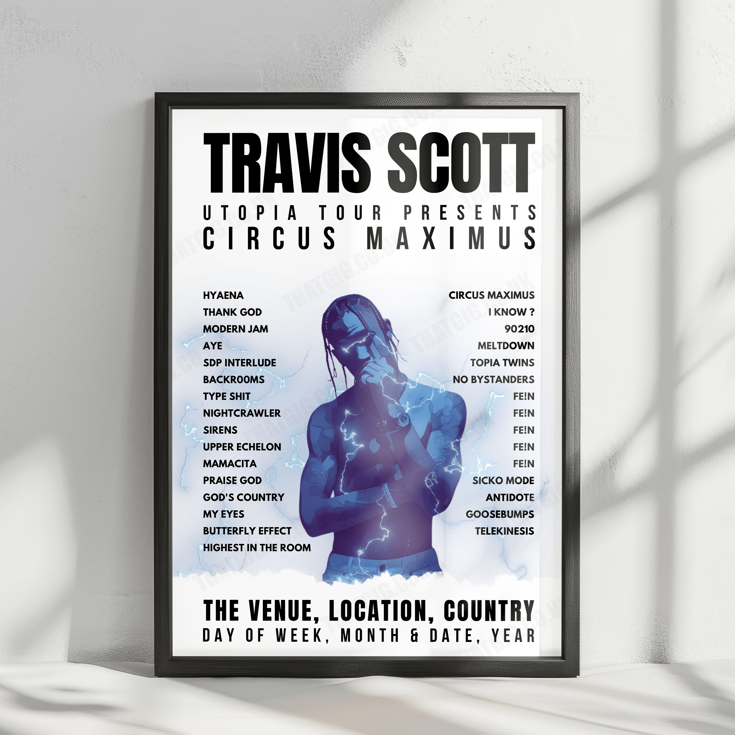 Travis Scott Setlist Poster - Explanada del Estadio Azteca, Mexico City - September 21st, 2024