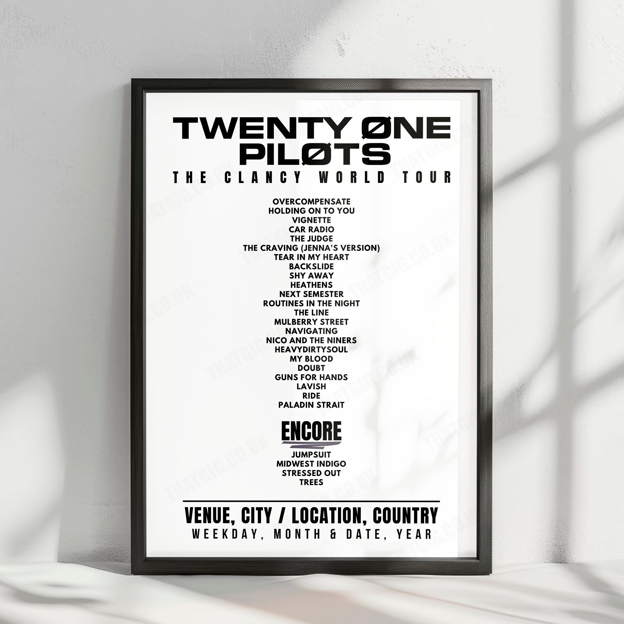 twenty one pilots Setlist Poster - Nationwide Arena, Columbus - October 4th, 2024