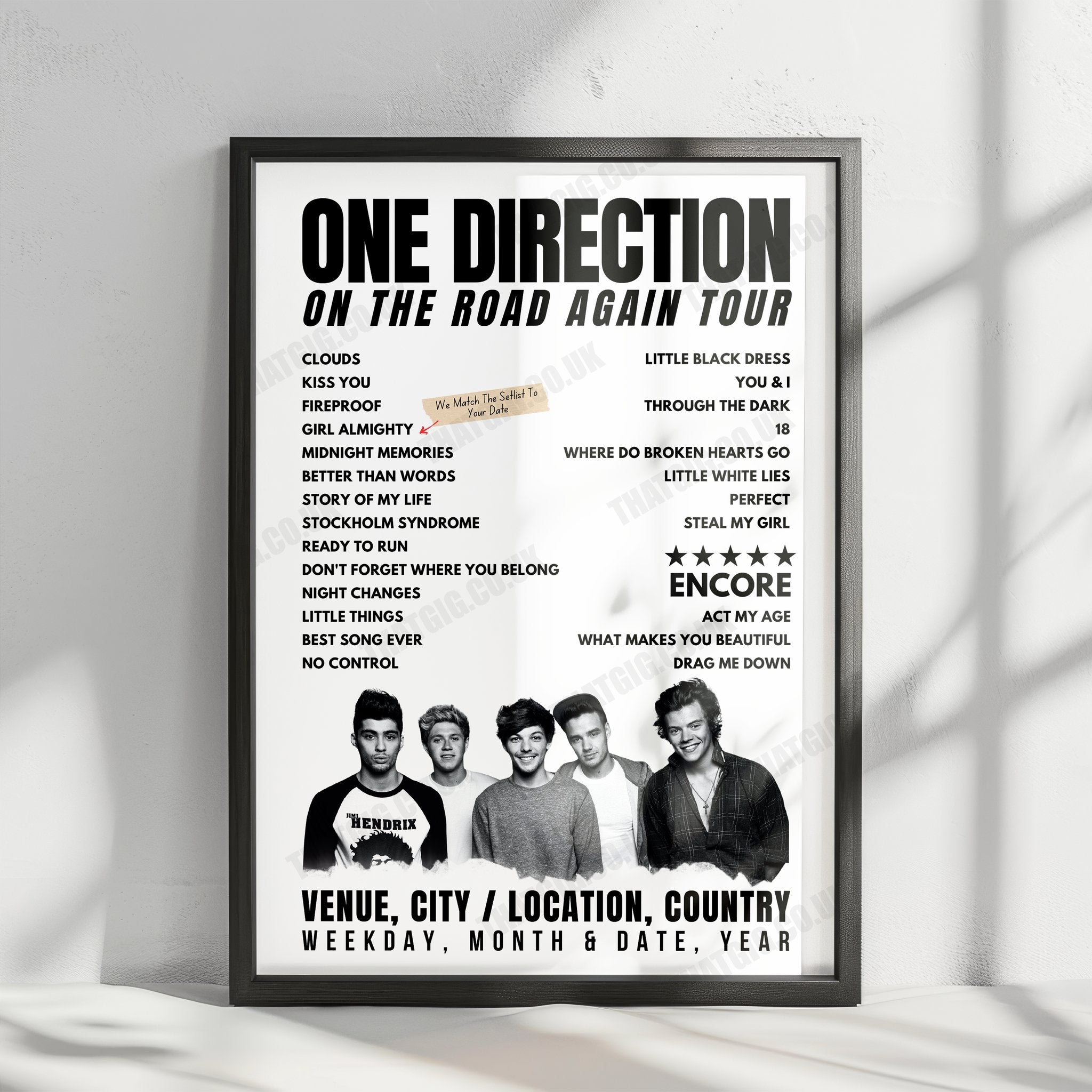 One Direction Setlist Poster - Sheffield Arena, Sheffield, England - October 29th, 2015