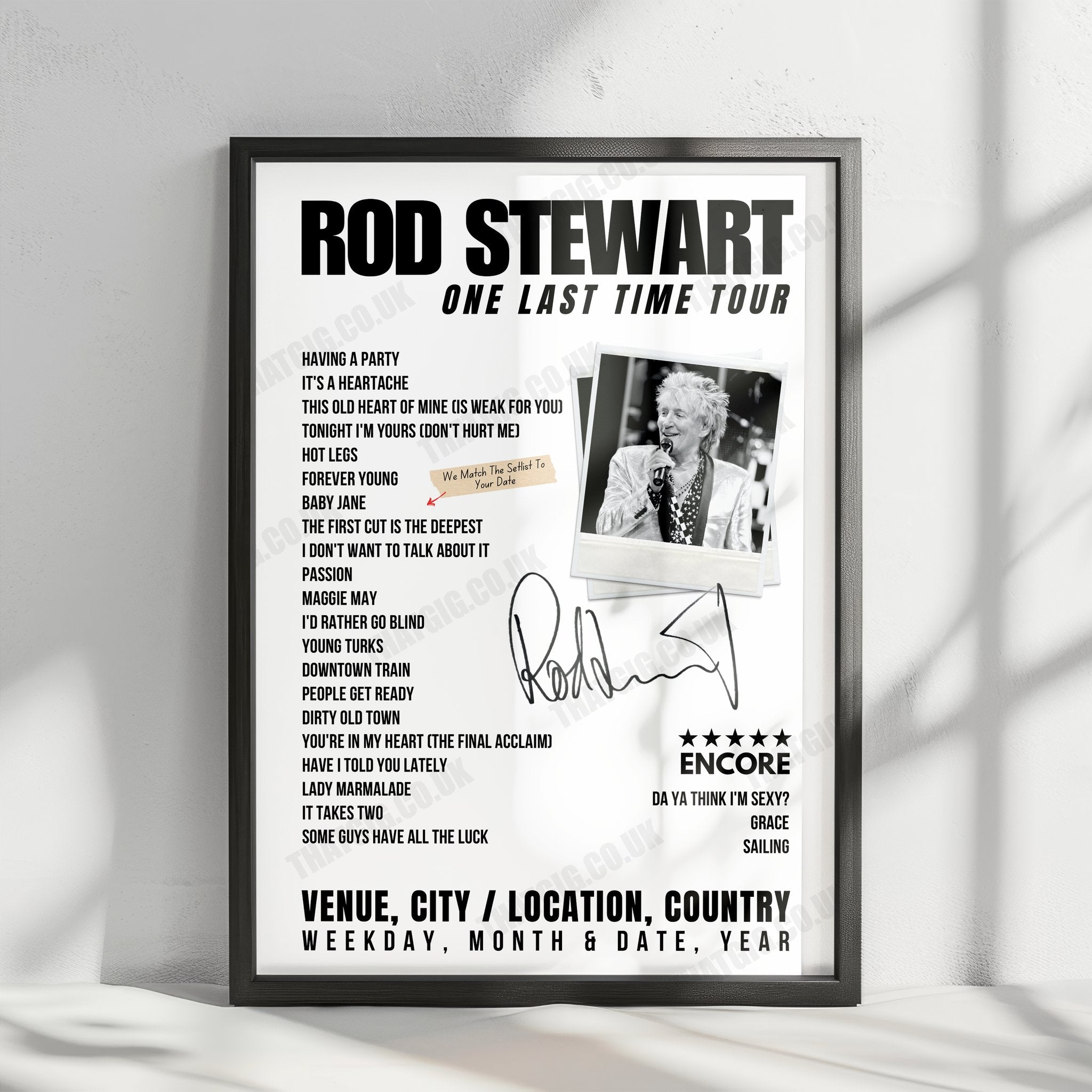 Rod Stewart Setlist Poster - The Mountain Winery, Saratoga, CA, USA - August 14th, 2024