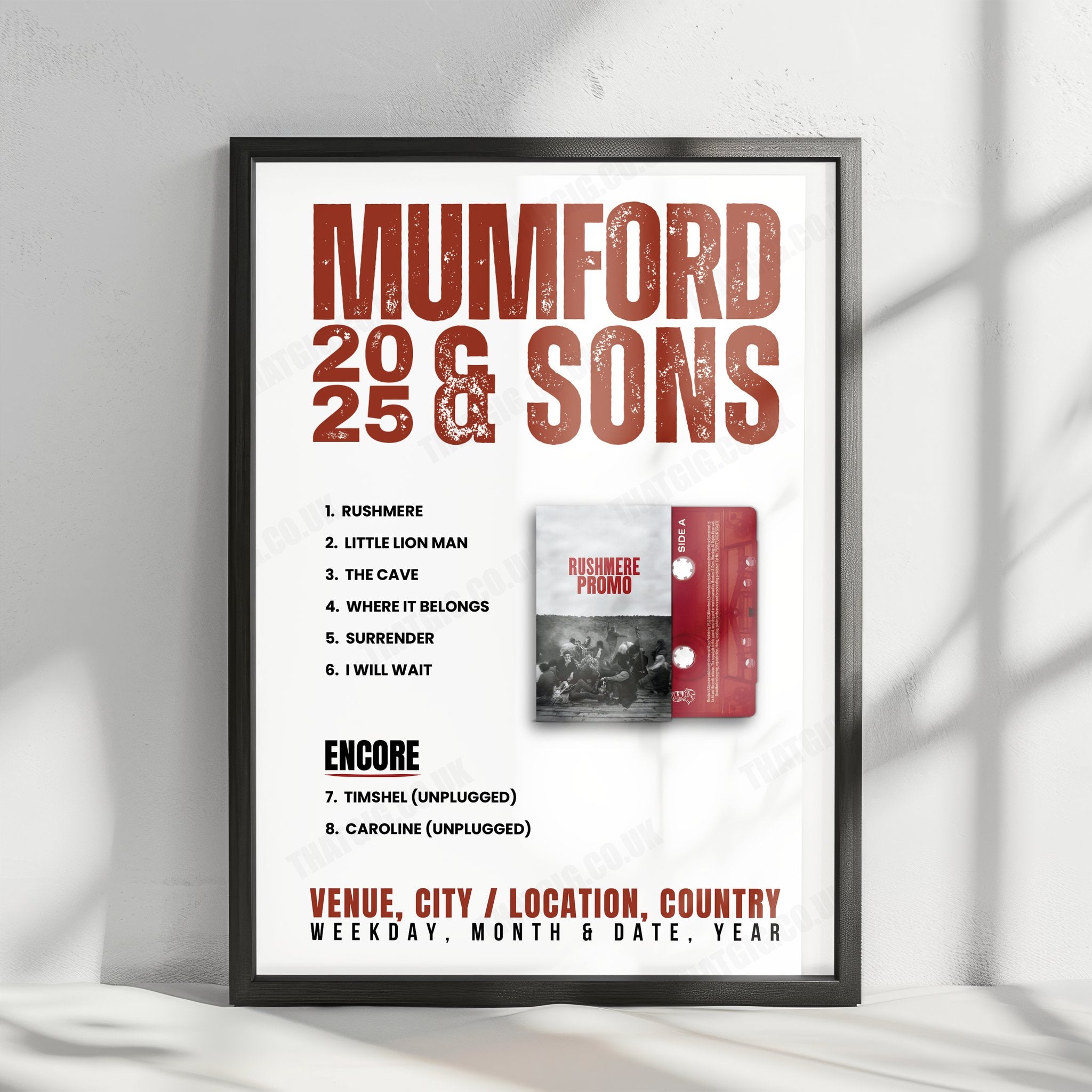 Mumford & Sons Setlist Poster - Helpful Honda Sound Space, Pasadena - March 19th, 2025