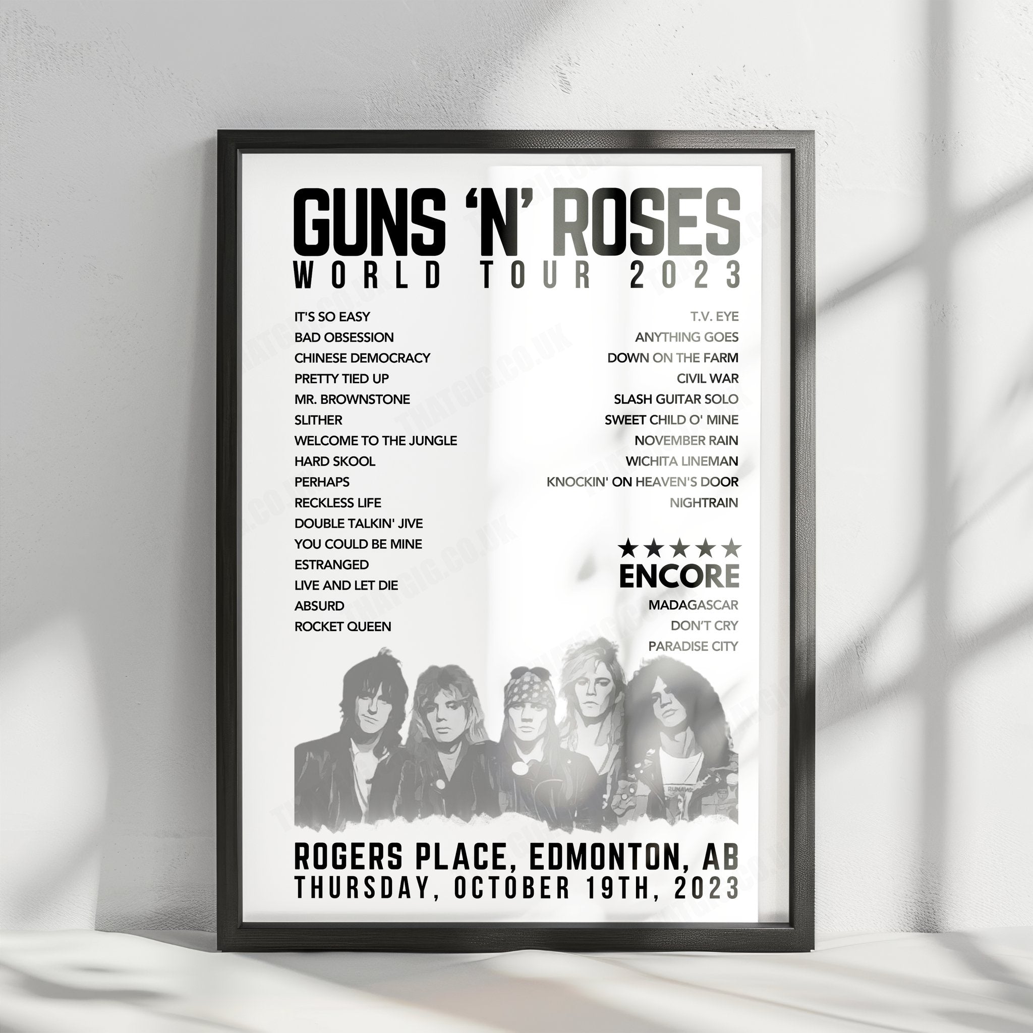 Guns N’ Roses Setlist Poster - Rogers Place, Edmonton - October 19th, 2023
