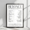 Beyoncé Setlist Poster - Raymond James Stadium, Tampa - August 16th, 2023