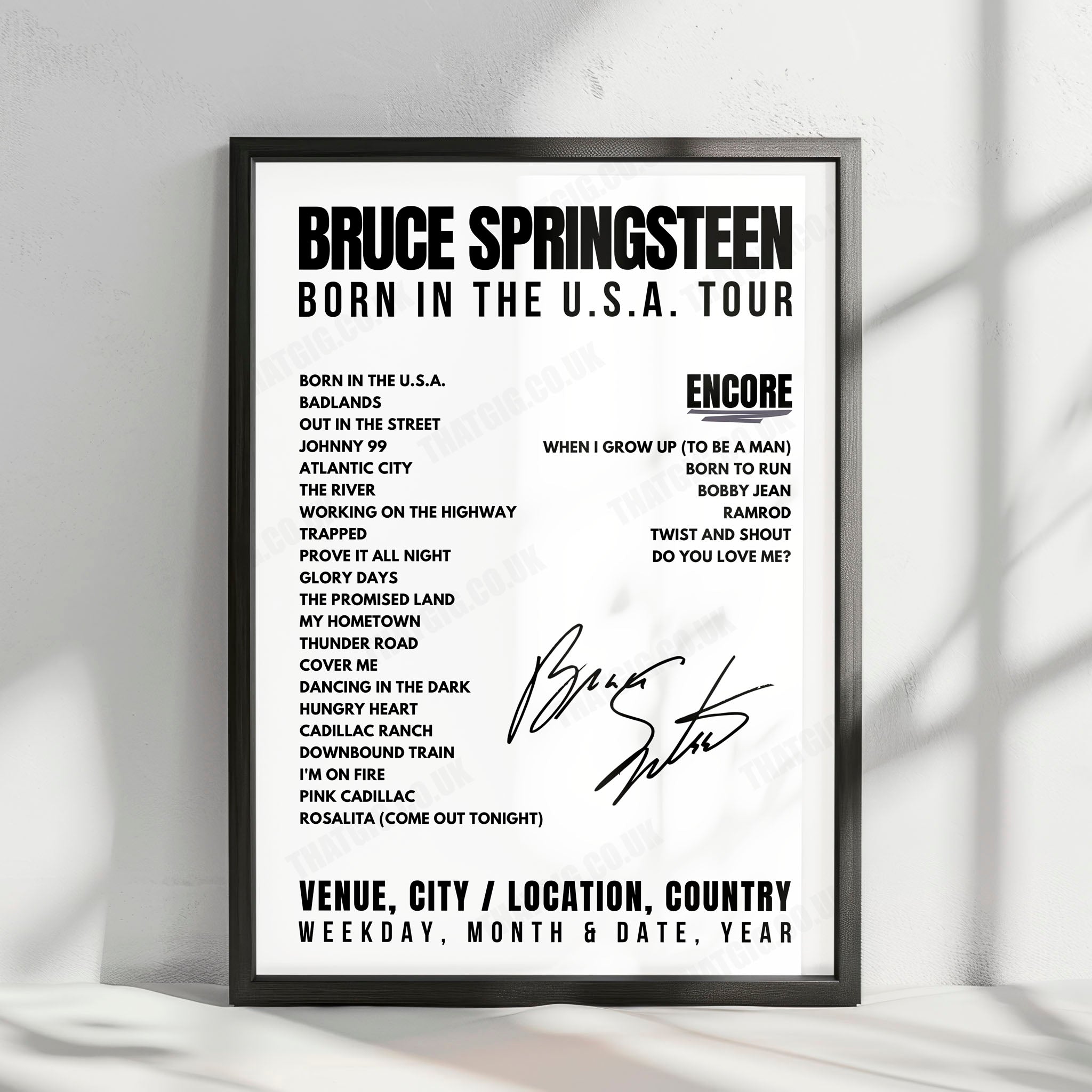 Bruce Springsteen Setlist Poster - CNE Grandstand, Toronto - July 24th, 1984