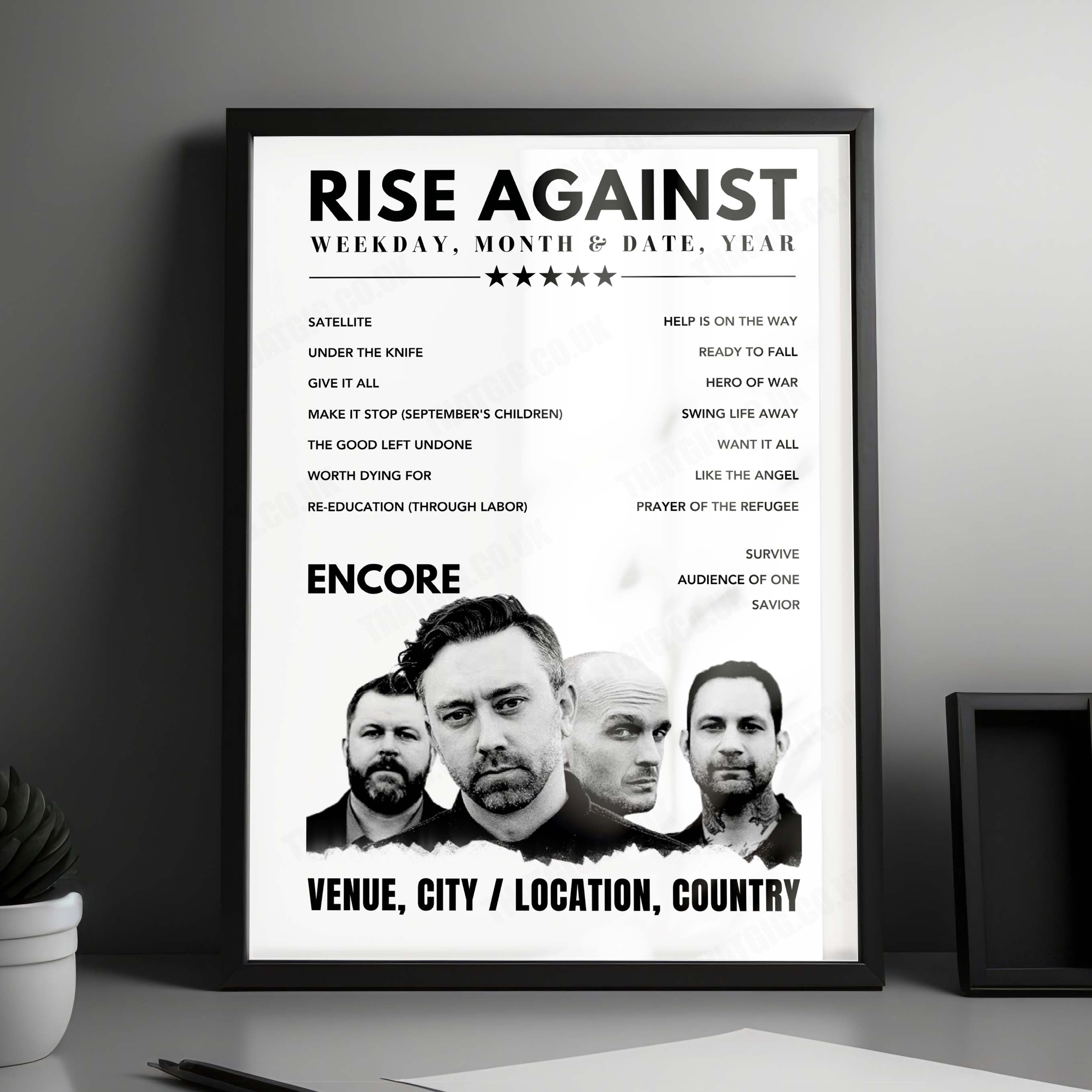 Rise Against Setlist Poster - O2 Academy Birmingham - February 9th, 2025