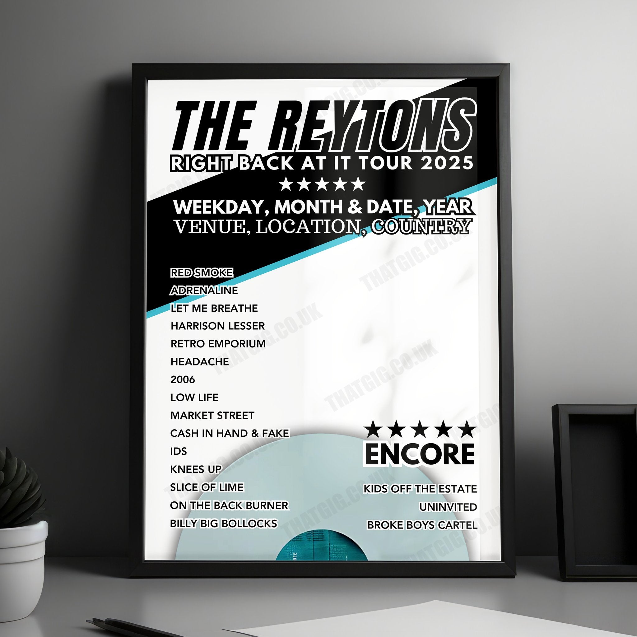 The Reytons Setlist Poster - The Warehouse, Aviva Studios, Manchester - March 8th, 2025