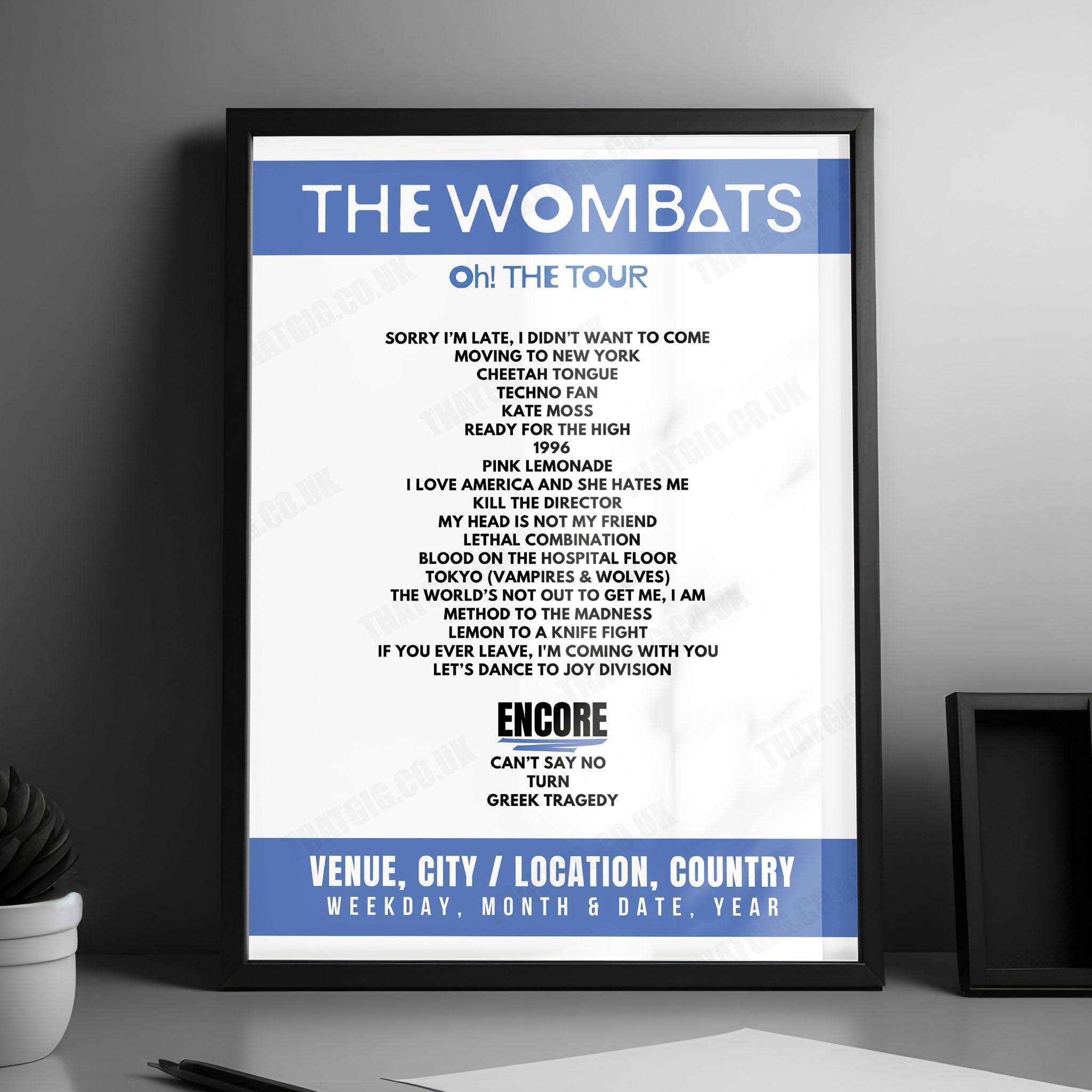 The Wombats Setlist Poster - Motorpoint Arena, Nottingham - March 18th, 2025