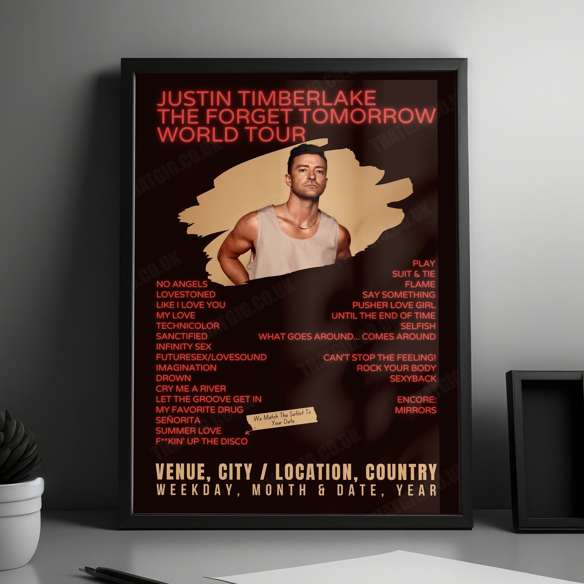 Justin Timberlake Setlist Poster - T-Mobile Center, Kansas City, MO, USA - December 20th, 2024