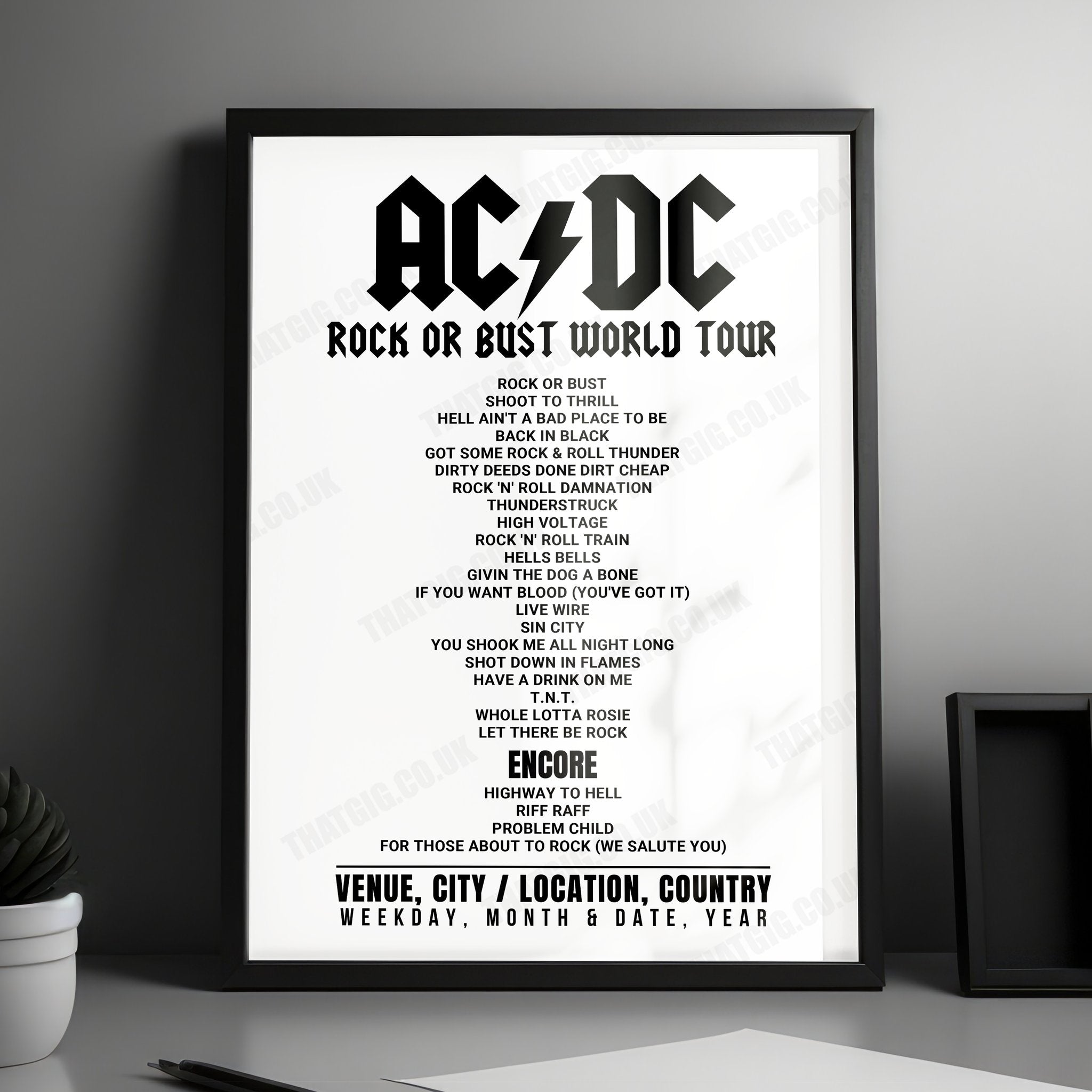 AC/DC Setlist Poster - Toyota Center, Houston - February 26th, 2016