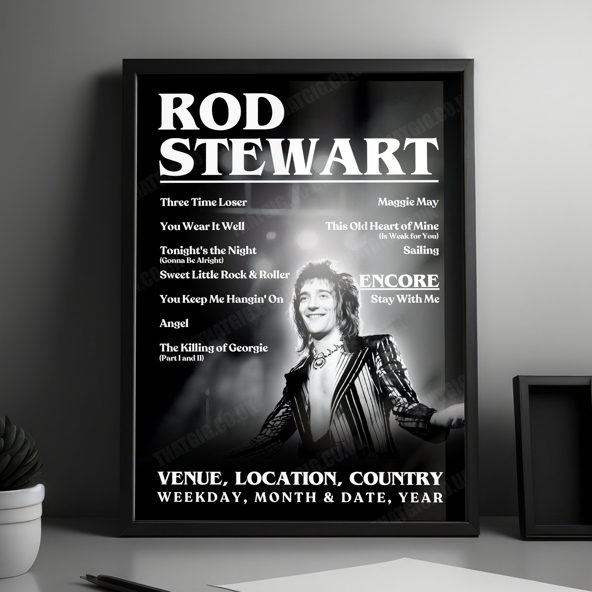 Rod Stewart Setlist Poster - Granby Halls, Leicester, England - December 9th, 1978