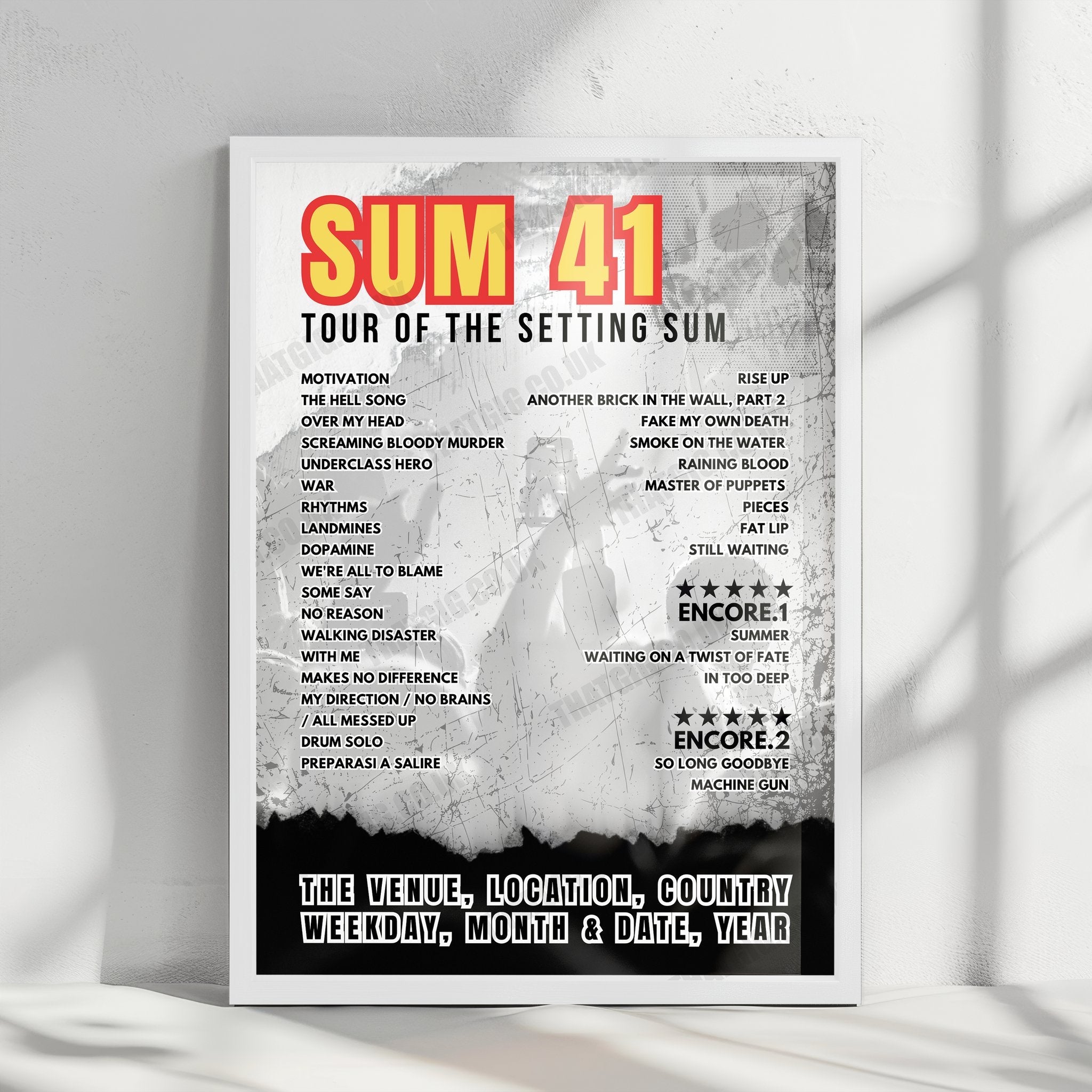 Sum 41 Setlist Poster - MGM Music Hall at Fenway, Boston - April 30th, 2024