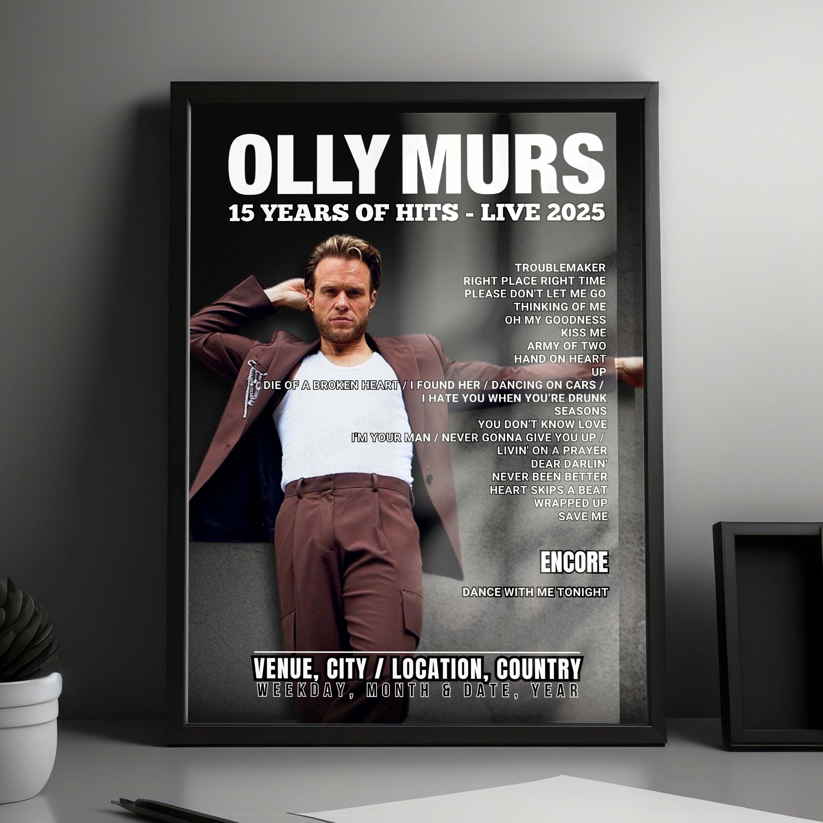 Olly Murs Setlist Poster - Motorpoint Arena, Nottingham - May 6th, 2025
