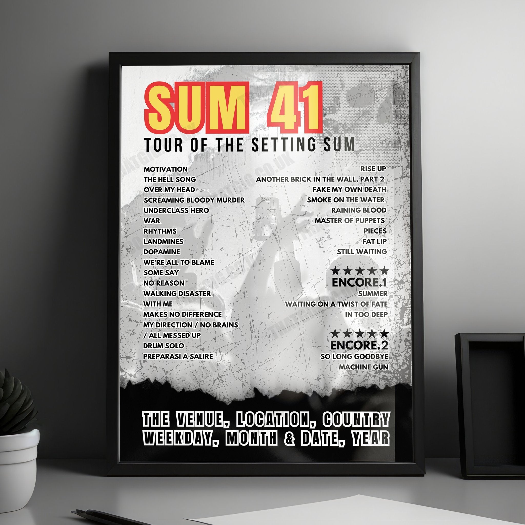 Sum 41 Setlist Poster - Daytona International Speedway, Daytona Beach - May 12th, 2024