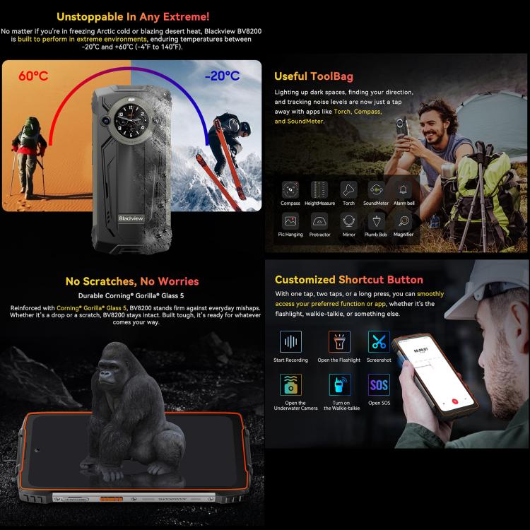 Blackview BV8200 Rugged Phone, 12GB+256GB, 6.5 inch + 1.3 inch Android 14 MediaTekHelio G100 MT8781, Network: 4G, NFC