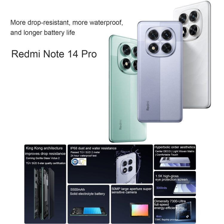 Xiaomi Redmi Note 14 Pro, 12GB+256GB, 6.67 inch Xiaomi HyperOS Mediatek Dimensity 7300-Ultra Octa Core, NFC, Network: 5G (Black)